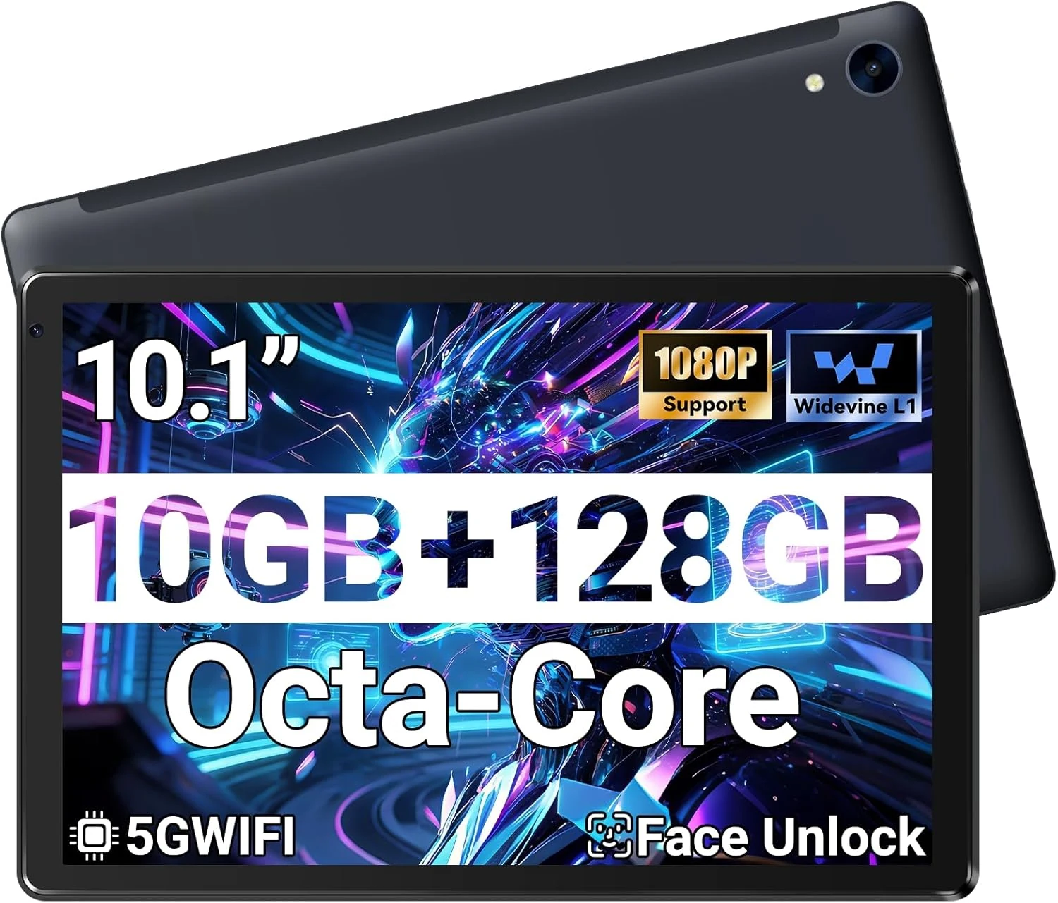 MUISOO 10.1" Android Tablet (Octa-Core, 10GB RAM, 128GB + 1TB Expandable, Widevine L1)