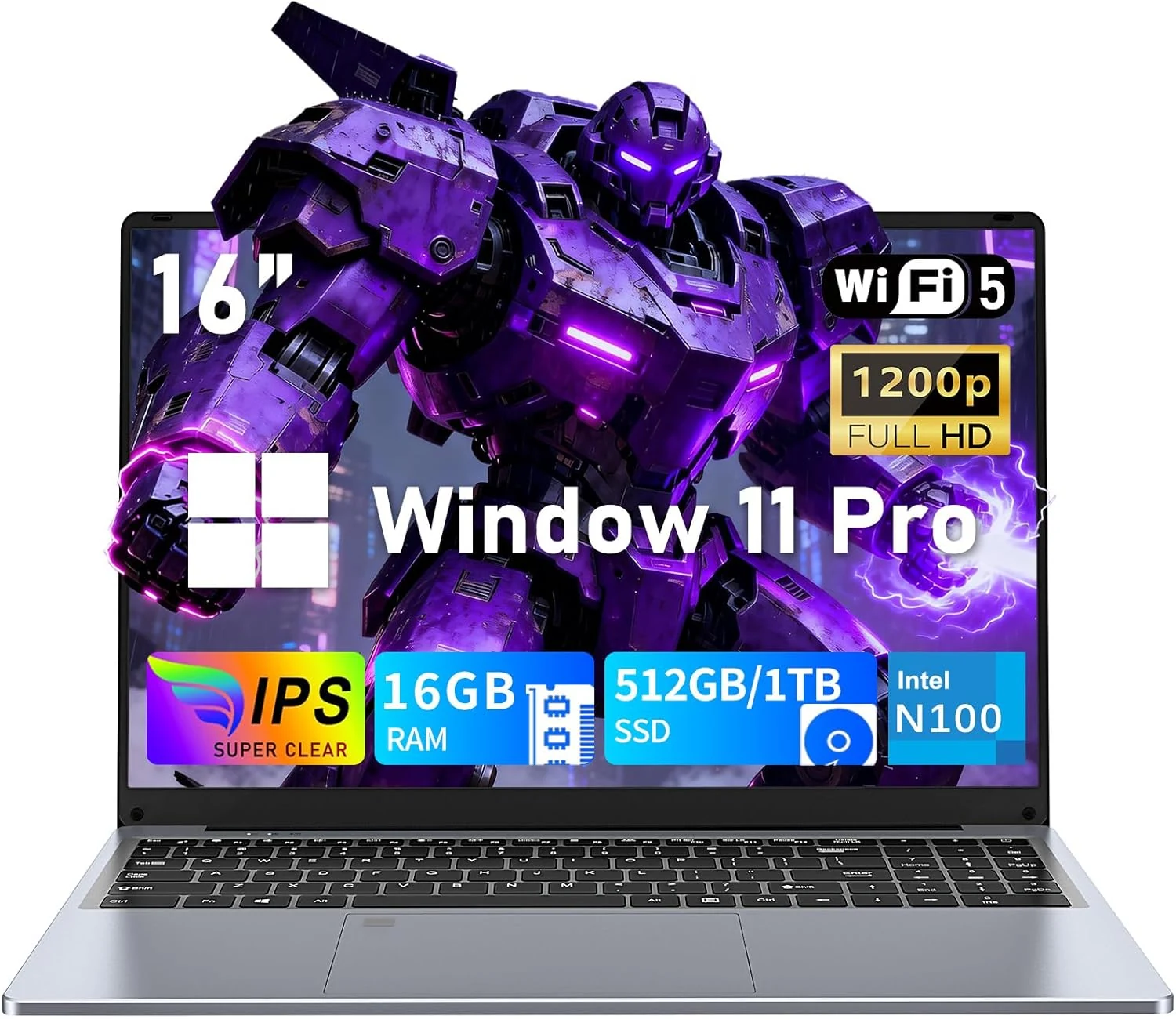 NIAKUN Laptop Computer (16" 1920x1200, Intel N100, 16GB/1TB, Windows 11 Pro)