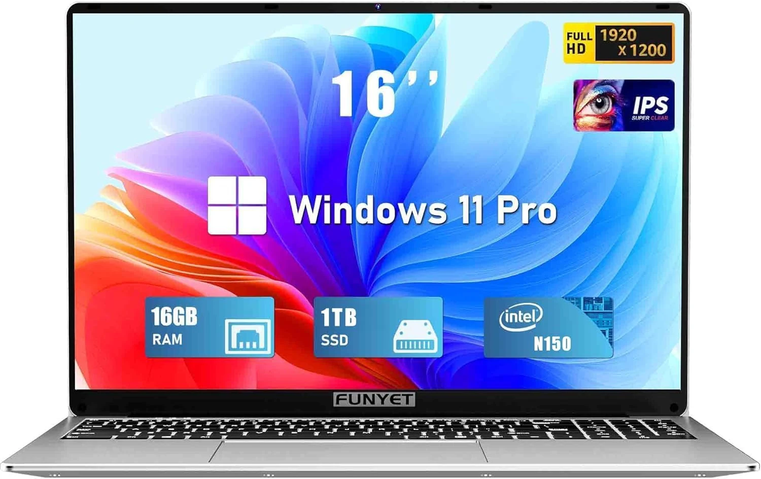 FUNYET Laptop Computer, Gaming Laptops 2026, 16 Inch Lap Top PC Windows 11 Pro (16GB RAM, 1TB SSD, Intel N150)