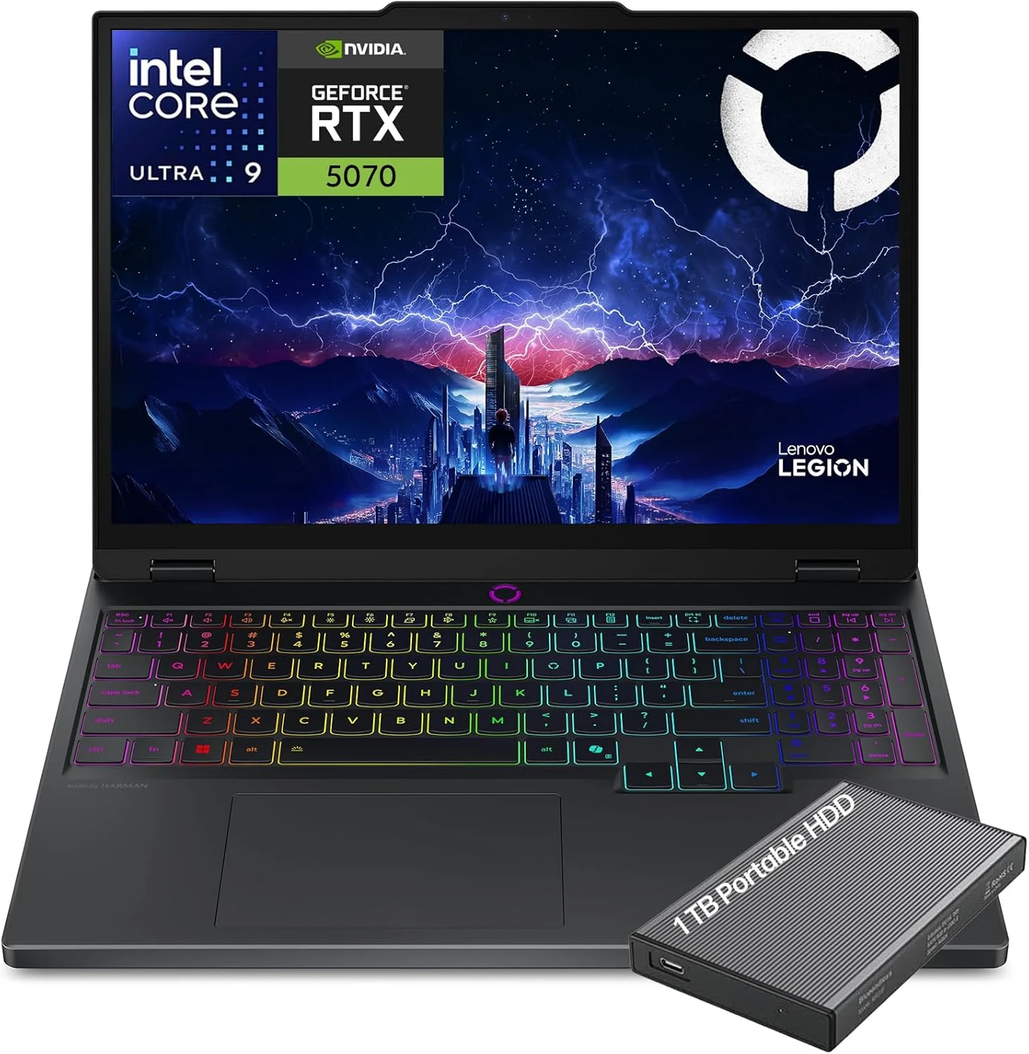 Lenovo Legion 5i 15.1" Gaming Laptop, 2.5K WQXGA PureSight 165Hz OLED Display, Intel Core Ultra 9-275HX, NVIDIA GeForce RTX 5070, 32GB RAM, 1TB SSD, Wi-Fi 7, RGB Backlit, Win 11, w/1TB Portable HDD