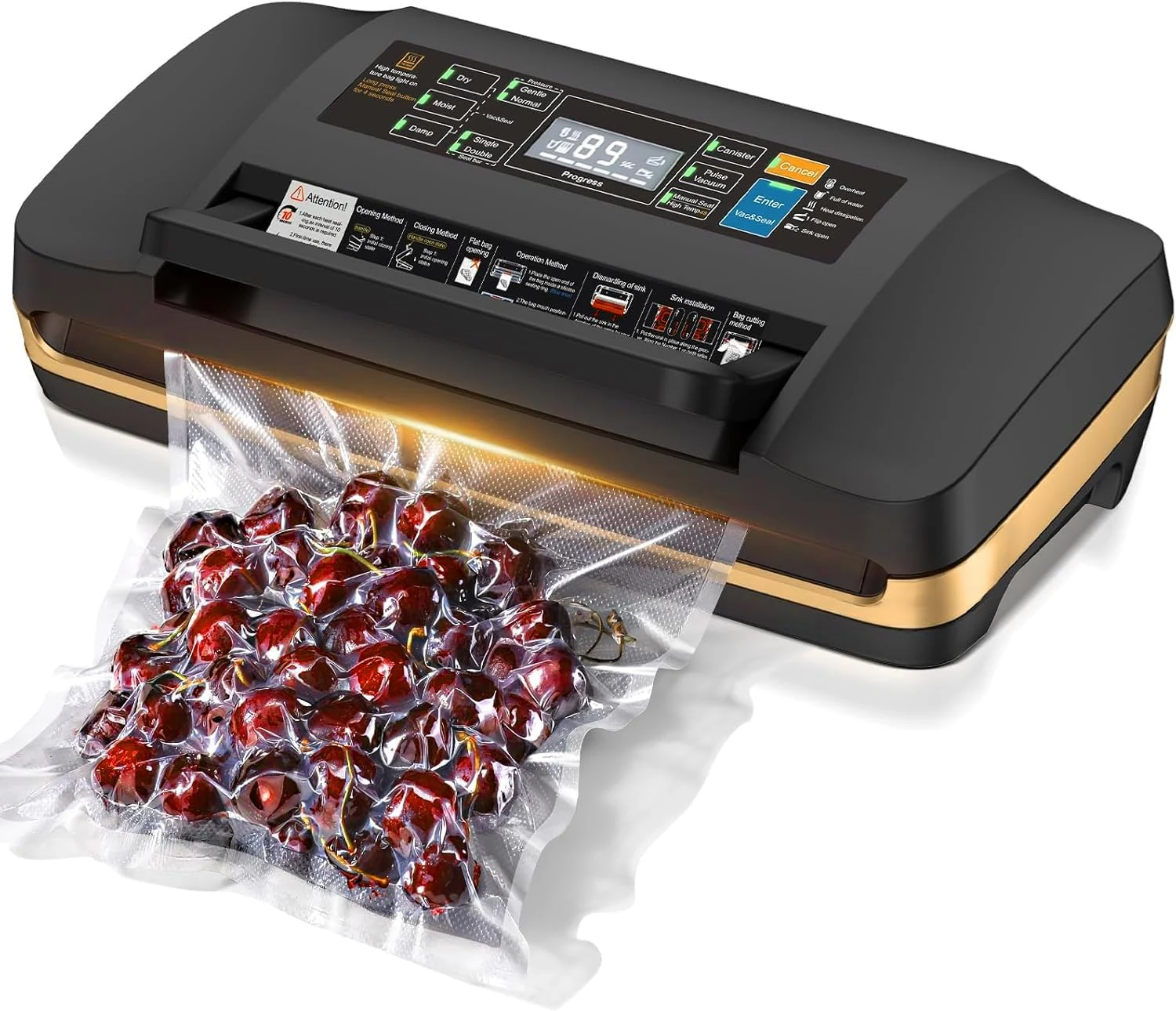 Vacuum Sealer Machine, Updated Powerful 95KPa Commercial Food Saver with Double Seal for 2X Strength, Built-in Cutter, Bags Storage & Easy-Lock Handle (Black)