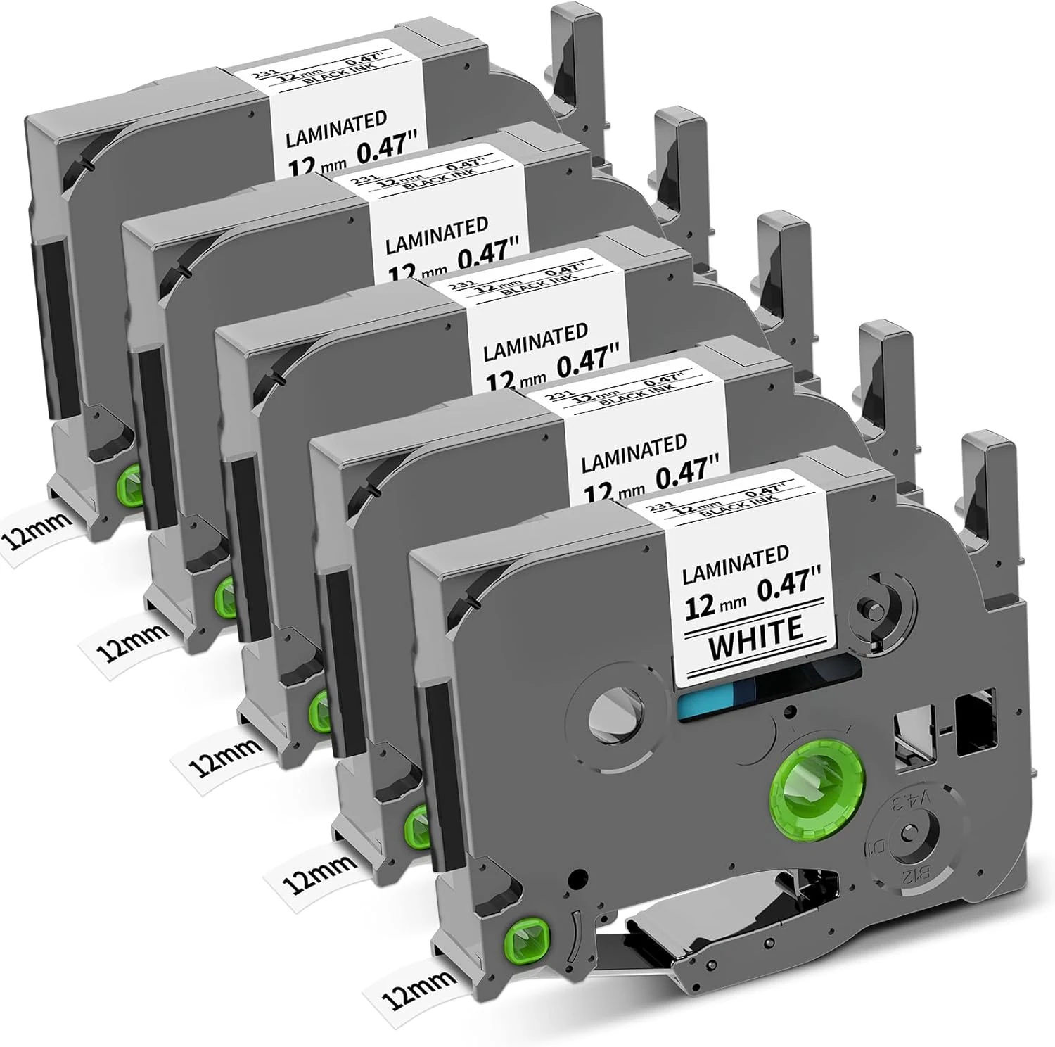COLORWING TZe-231 Compatible with Brother P-Touch Label Tape (TZ-231) Laminated White, 12mm, 5-Pack