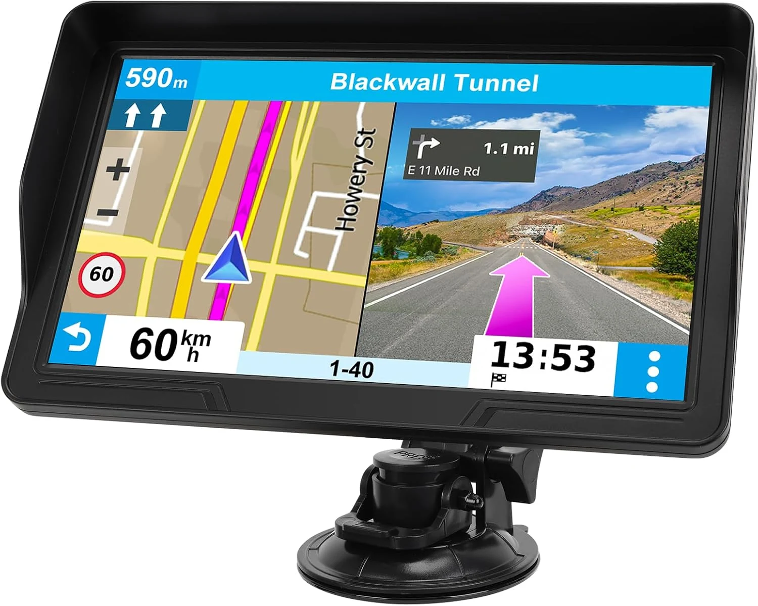 GPS Navigator for Car Truck RV, 9 inch Touch Screen Latest 2026 Map, Real Voice Spoken Turn-by-Turn Direction Reminding Navigation System, Speed and Red Light Warning (Blue)