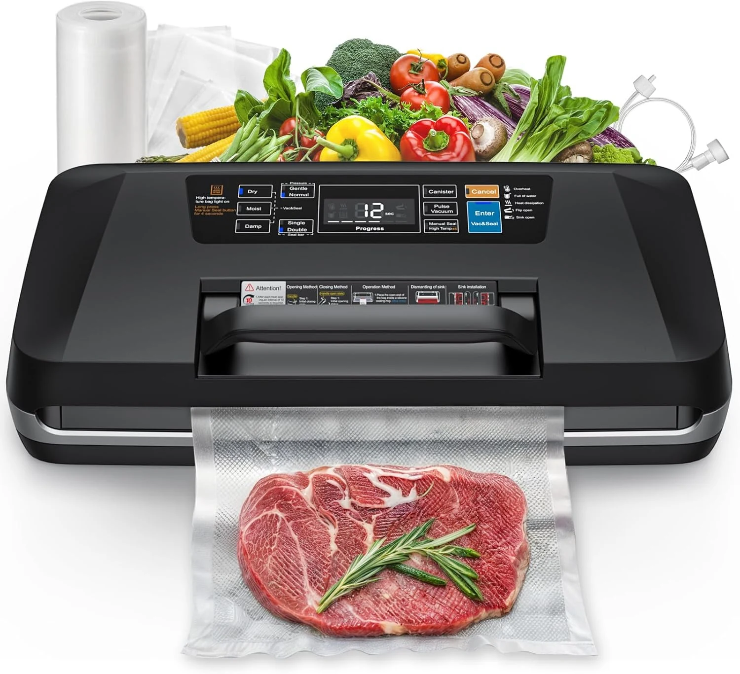 Vacuum Sealer Machine, Upgraded 230W 95KPa 10-in-1 Food Sealer with Double Heat Seal for Dry Moist Food