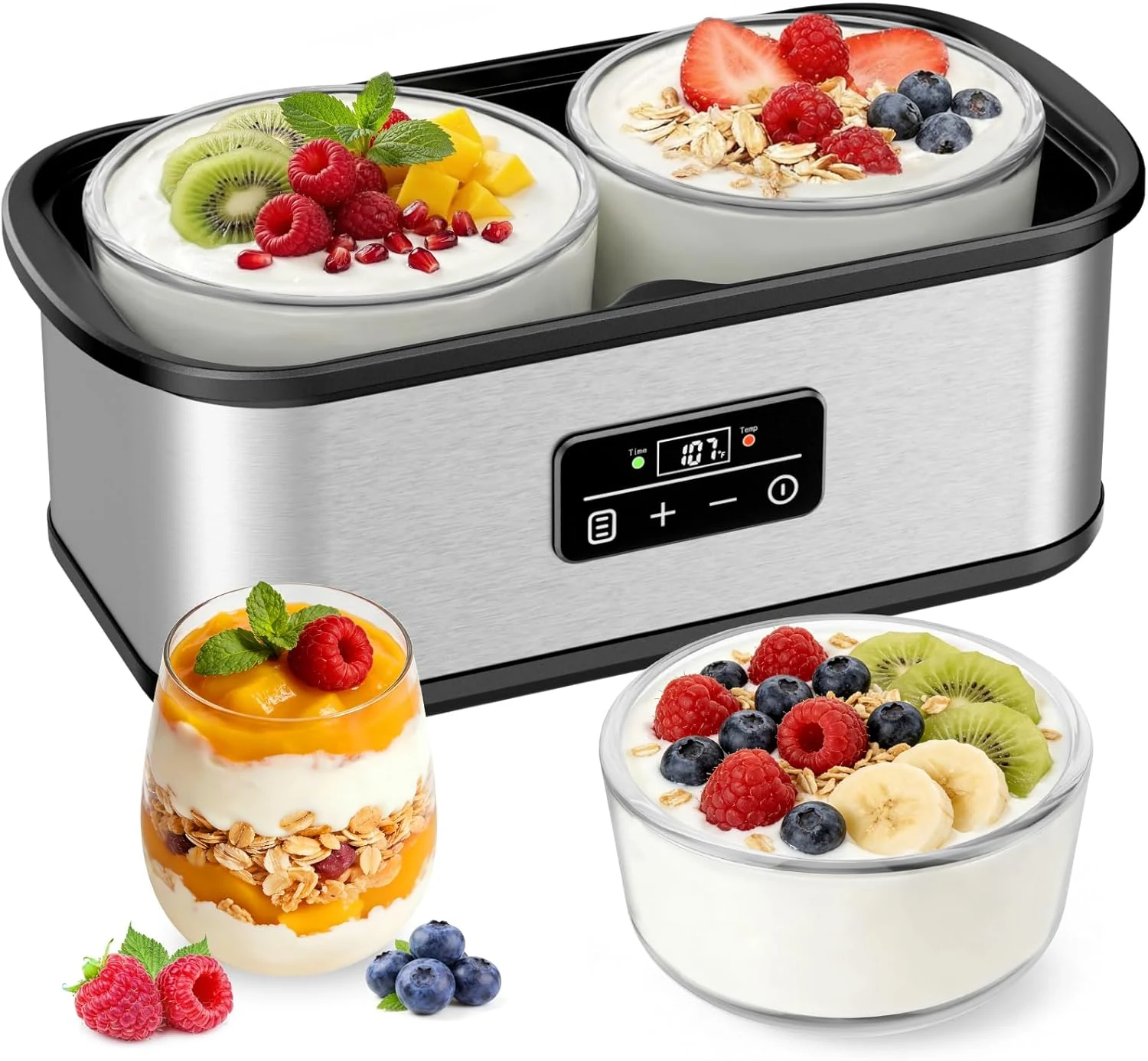 Yogurt Maker with Two 1 Quart Containers, Yogurt Maker Machine with Adjustable Temperature & Time Control, Automatic Shut-Off & Constant Temper for Homemade Yogurt
