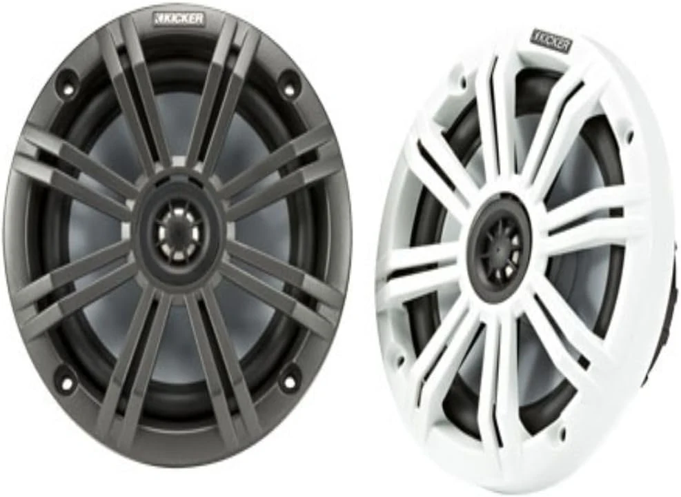 KICKER KM65 6.5-Inch (165mm) Marine Coaxial Speakers with 3/4-Inch (20mm) Tweeters, 4-Ohm, Charcoal and White Grilles