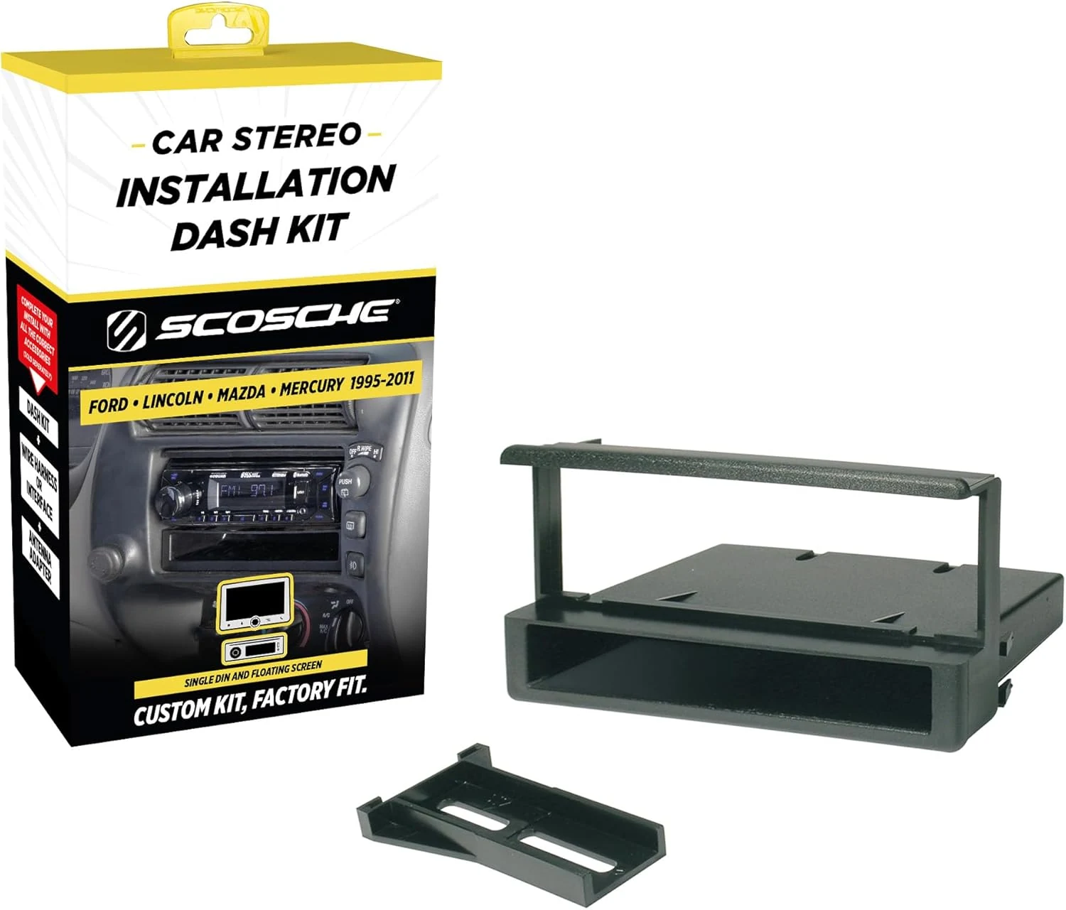 Scosche FD1423B Single DIN Radio Dash Kit Compatible with Select 1995-11 Ford, Lincoln, Mazda and Mercury Vehicles