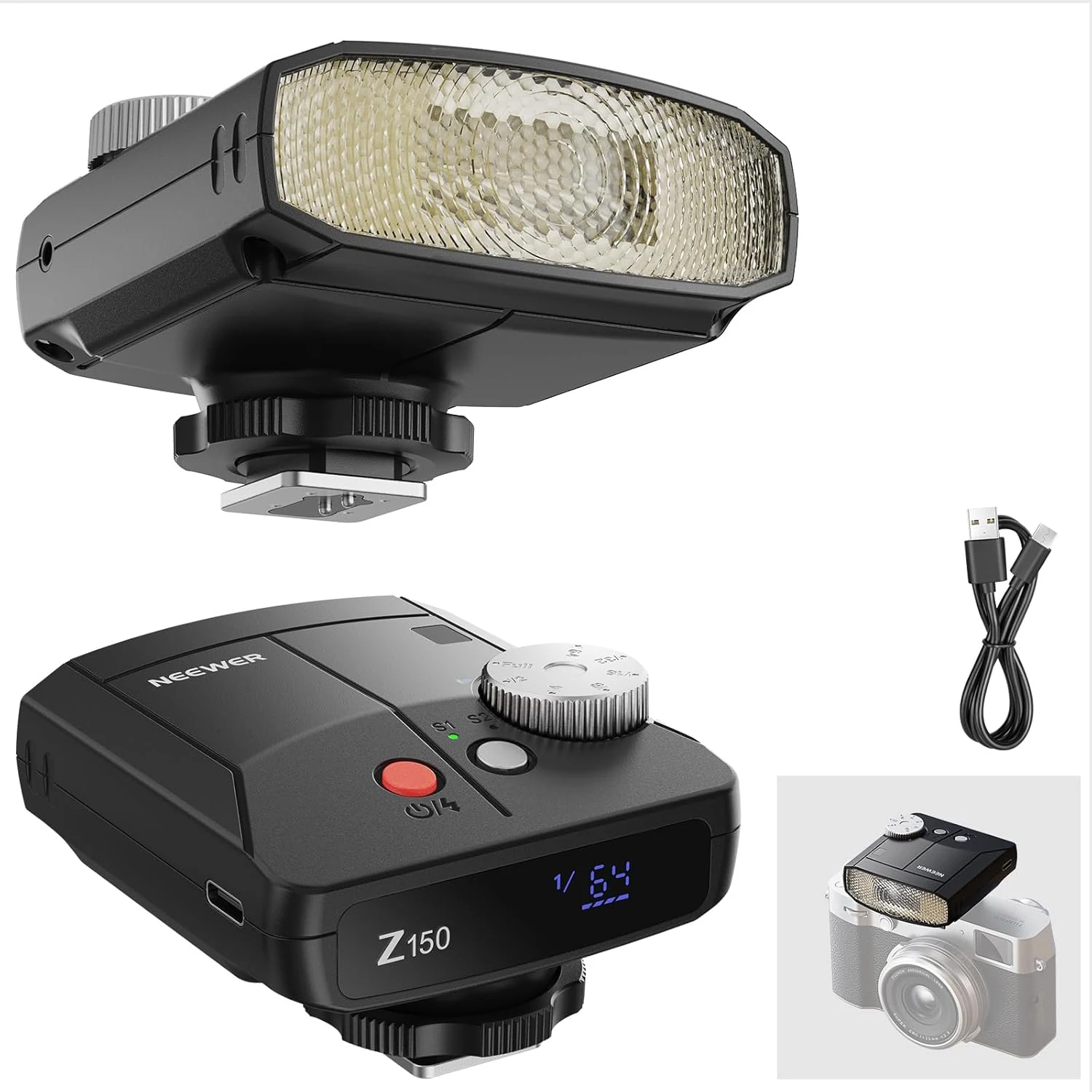 NEEWER Mini Camera Flash Light, 20Ws GN15 1200mAh/640 Full Power Flashes/3.1s Recycle/6000±200K, Manual 1/64-1/1 Power & S1/S2 Mode, Speedlite Compatible with Canon Nikon Sony Zv1 Fujifilm, Z150