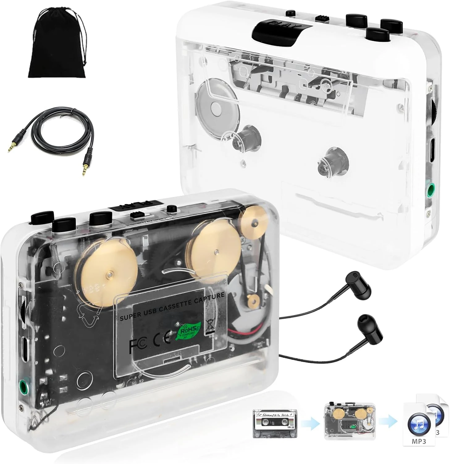 Cassette Player-Cassette to MP3 Converter with Tape Converter Software- Auto