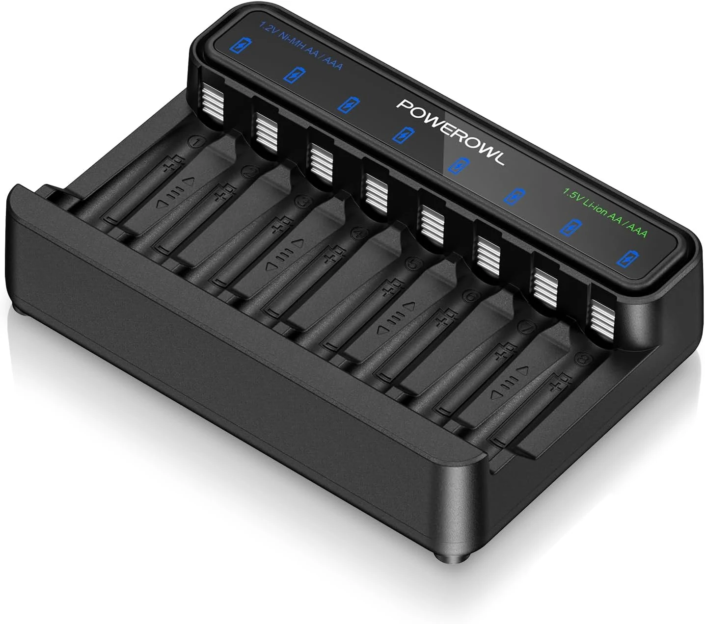 POWEROWL Smart Battery Charger for AA AAA Ni-MH/1.5V Lithium Rechargeable Batteries, Type-C Input, 8-Slot