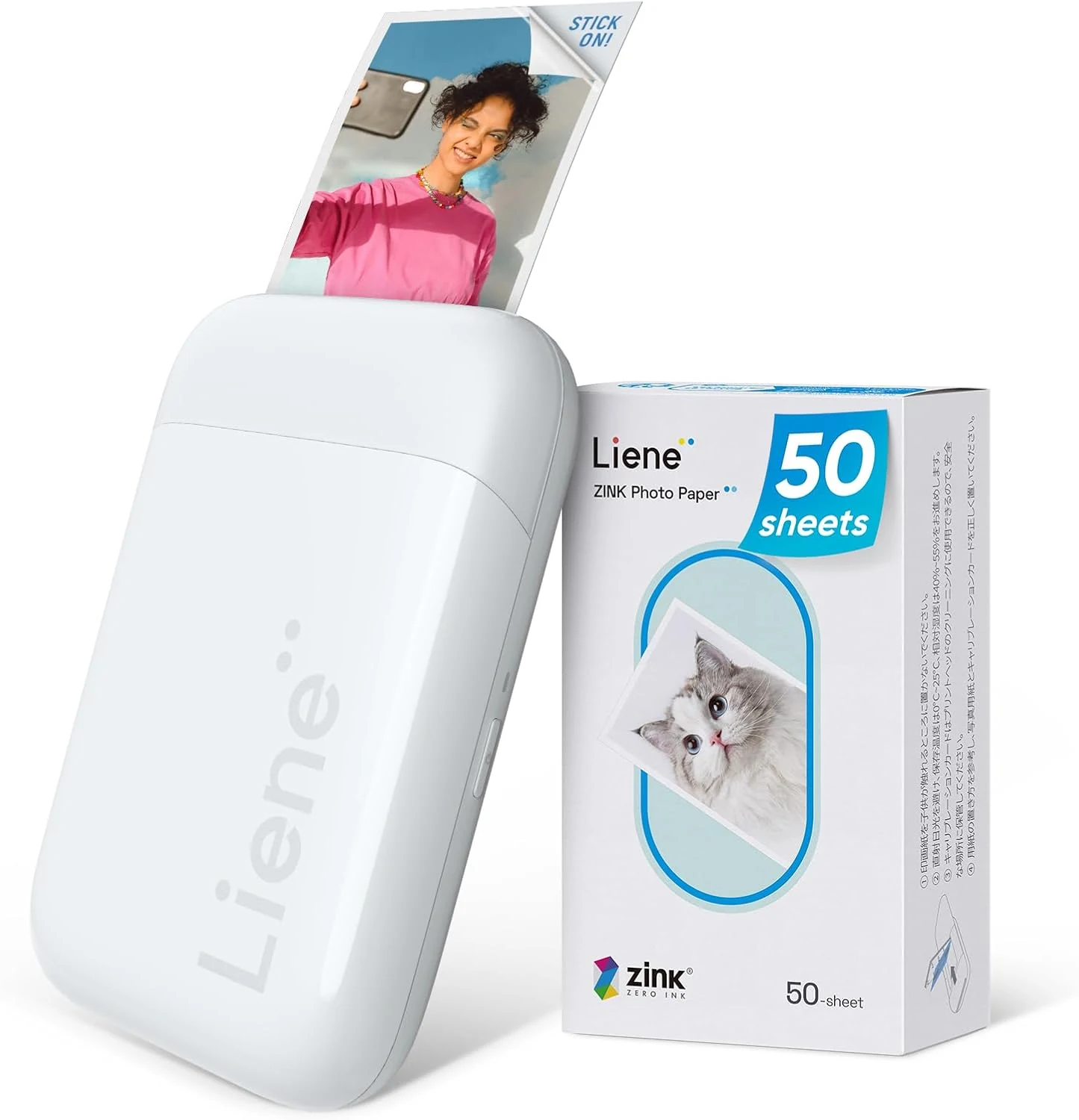 Liene Pearl K100 2x3” Photo Printer, Mini Instant Portable Color Picture Printer Bundle 50 Zink Adhesive Paper, Bluetooth 5.2 Compatible w/iOS & Android Small Phone Sticker for iPhone Smartphone White