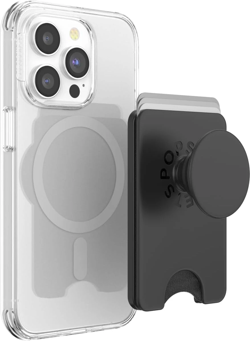 PopSockets Phone Wallet for MagSafe, Phone Card Holder with Grip - Black