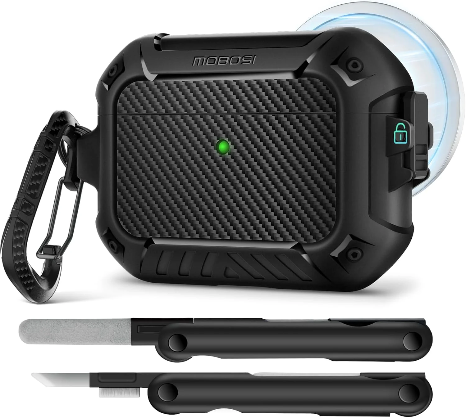 MOBOSI for AirPods Pro 3 Case, Compatible with AirPod 3rd Generation Cover [Compatible with MagSafe] with Lock&Keychain&Cleaner Kit, Full Body Shockproof Protective Hard Shell (2025), Black