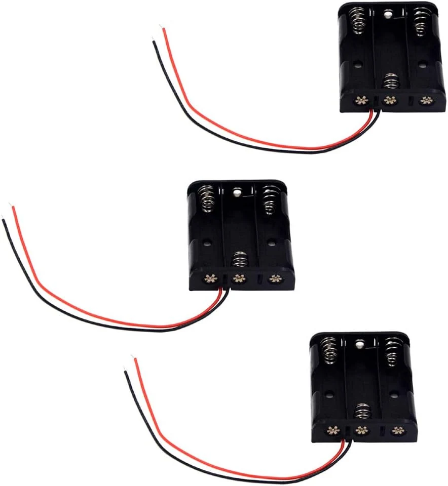 (Pack of 3 3 AA Battery Holder with Leads, 3 AA Battery Holder with Wires)
