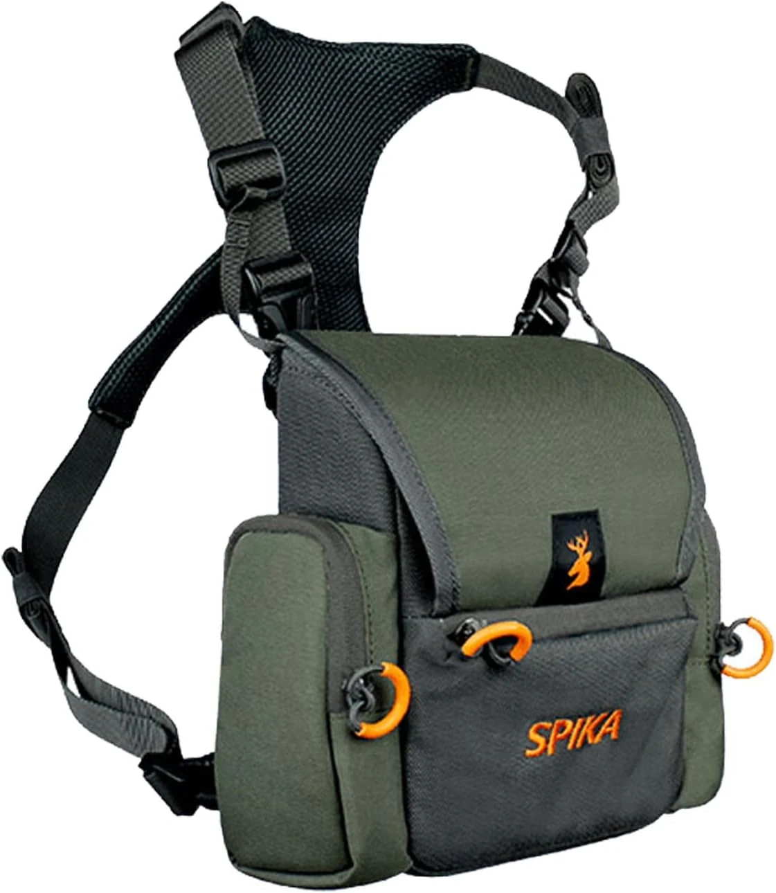 SPIKA Binocular Harness Chest Pack, Lightweight & Waterproof Bino Bag with Rangefinder Pouch & Rain Cover