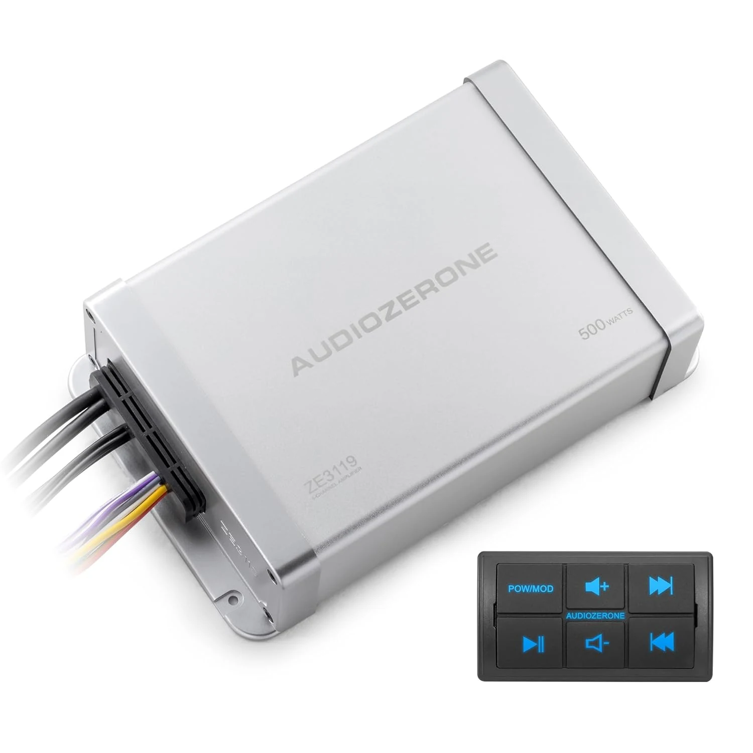 AUDIOZERONE Marine Bluetooth Amplifier car Audio System Waterproof Multi-Function Remote Class D Amp (4-Channel)