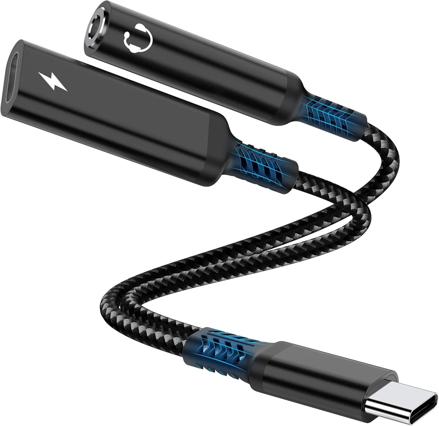 Marsno USB C to 3.5mm Headphone and Charger Adapter, 2-in-1 USB Type C to Aux Audio Jack Splitter (PD 60W)