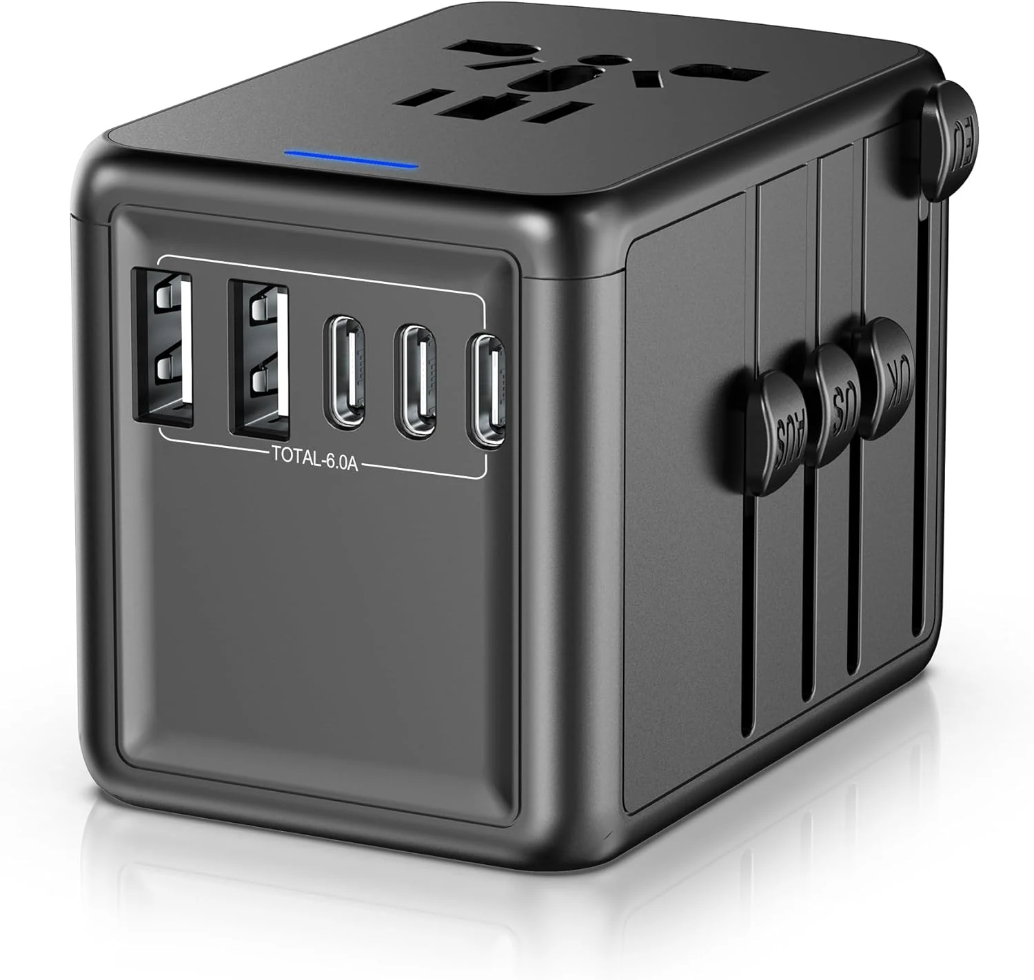 Universal Travel Adapter, 6.0A 30W 5 USB C/A Ports + 2500W AC Outlets (URJD)