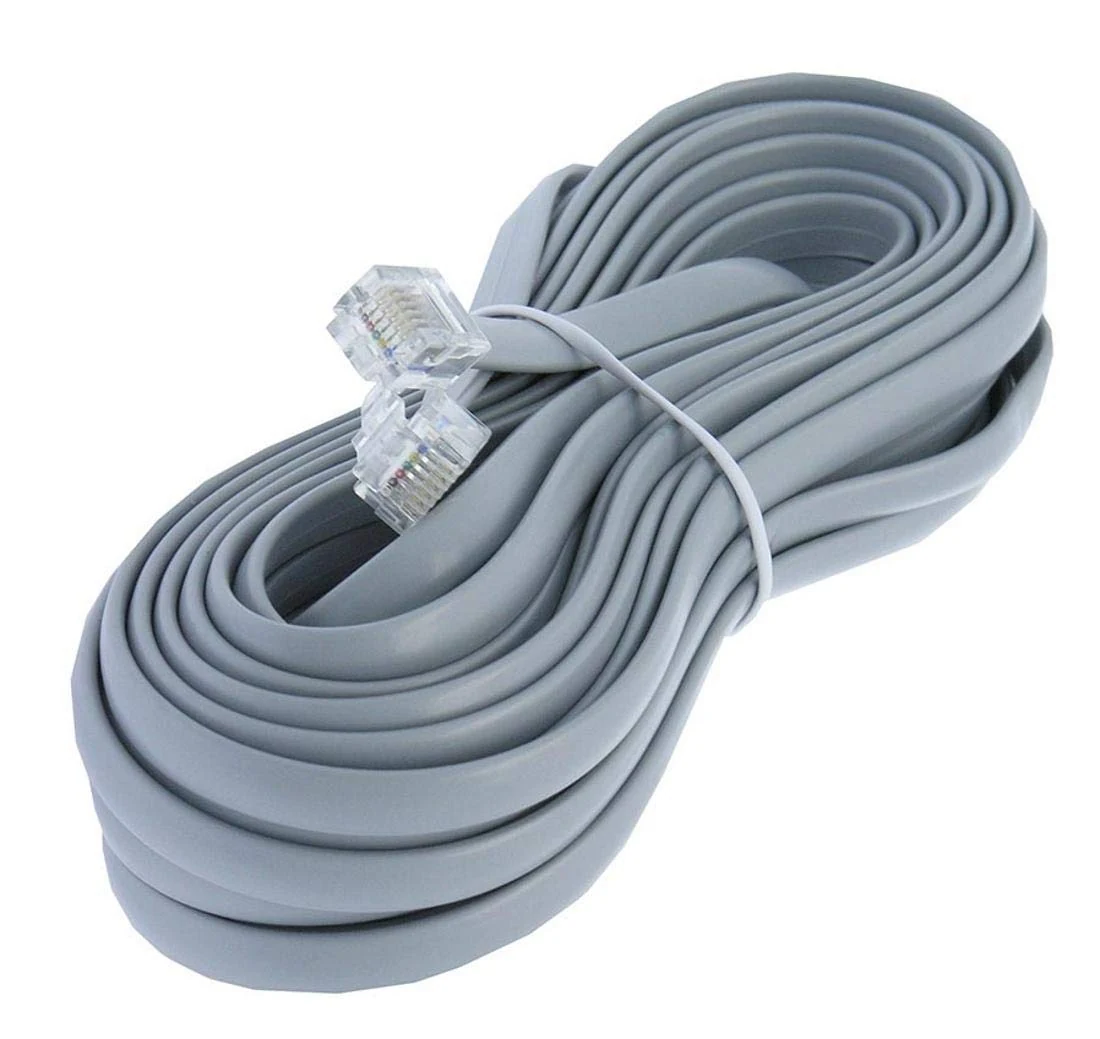 25ft Heavy Duty RJ12 Silver Satin 6 Conductor 6P/6C Straight Wired Telephone Line Cord By Corpco