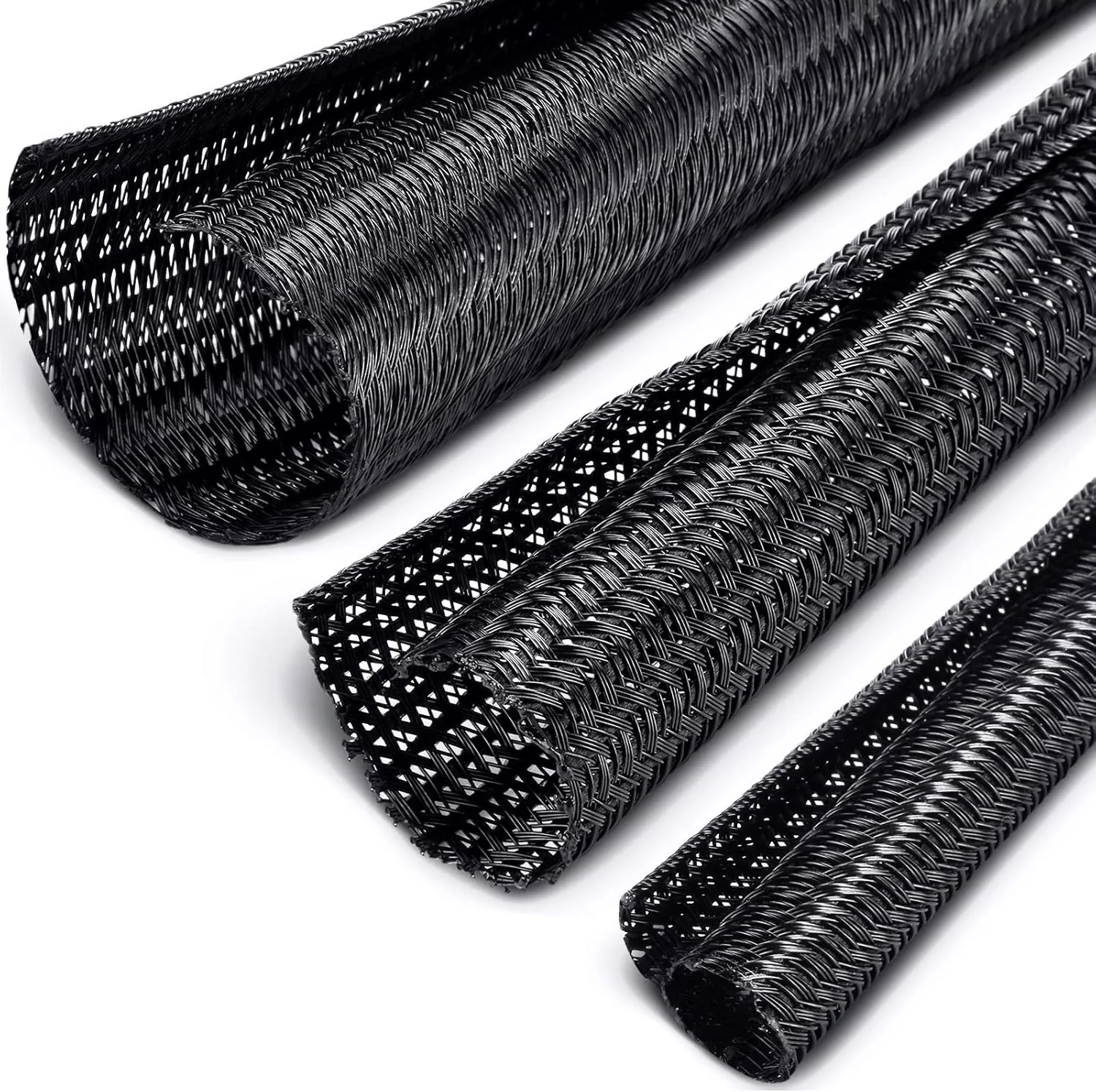 Boao 3 Pieces Cord Protector Wire Loom Black Tubing Cable