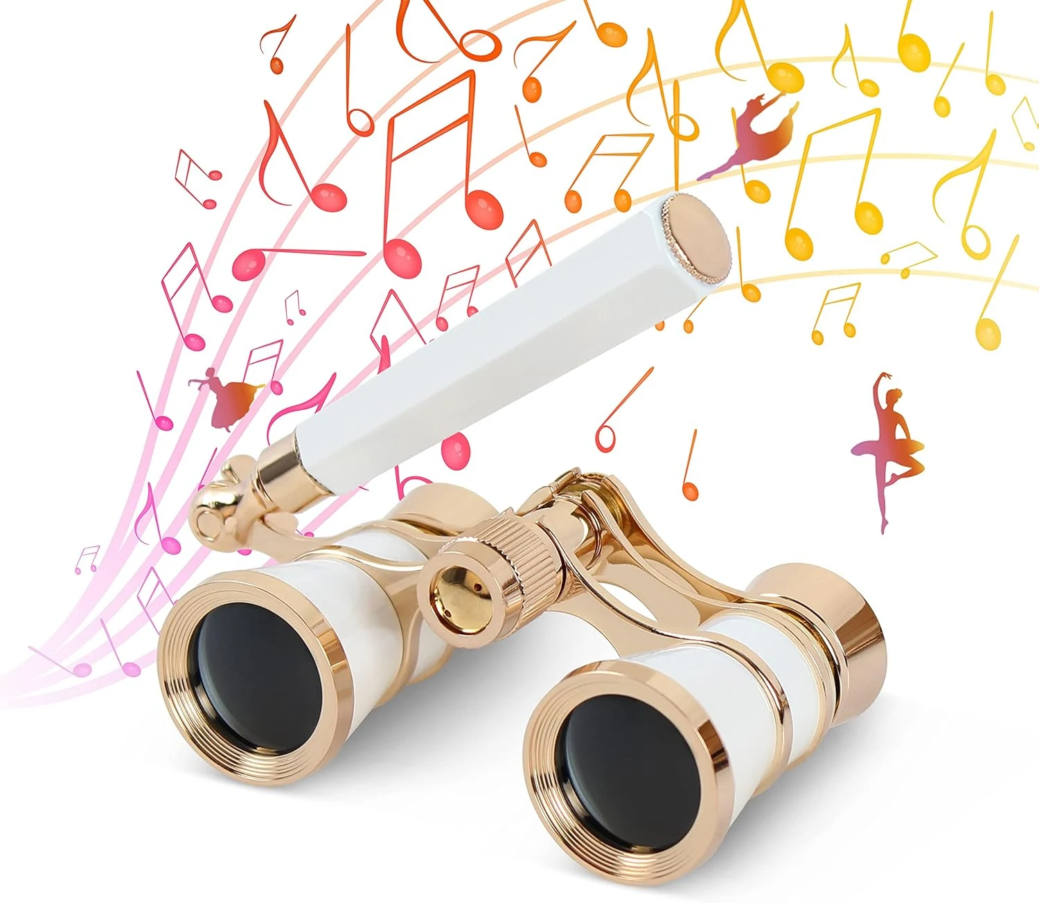 Aomekie Opera Glasses Binoculars 3X25 Theater Glasses Lorgnette Mini Binocular Compact with Handle (White)