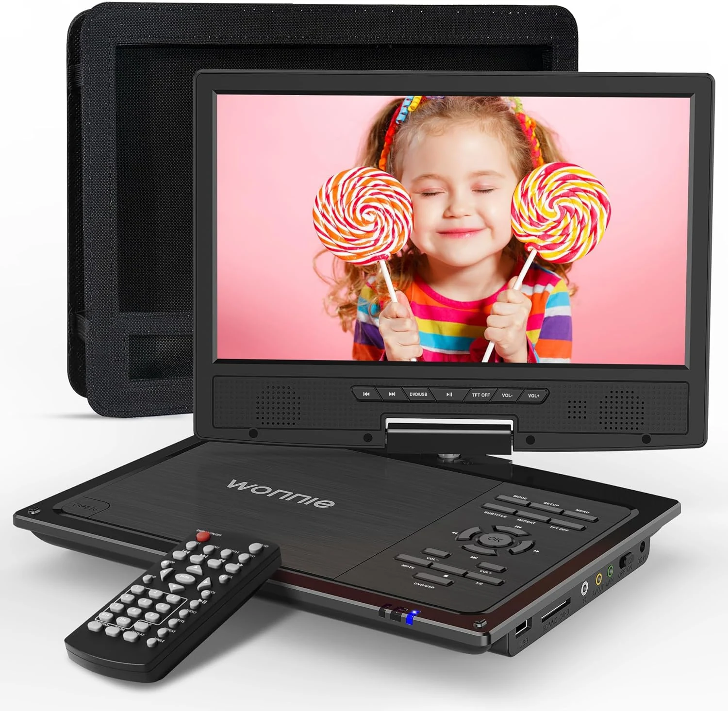 WONNIE 12.5" Portable DVD Player Car Headrest Video Player with 10.5" Swivel Screen, 5-Hours Rechargeable Battery, Car Headrest Holder, Dual Speakers, Support USB/SD Card/Sync TV, All Regions