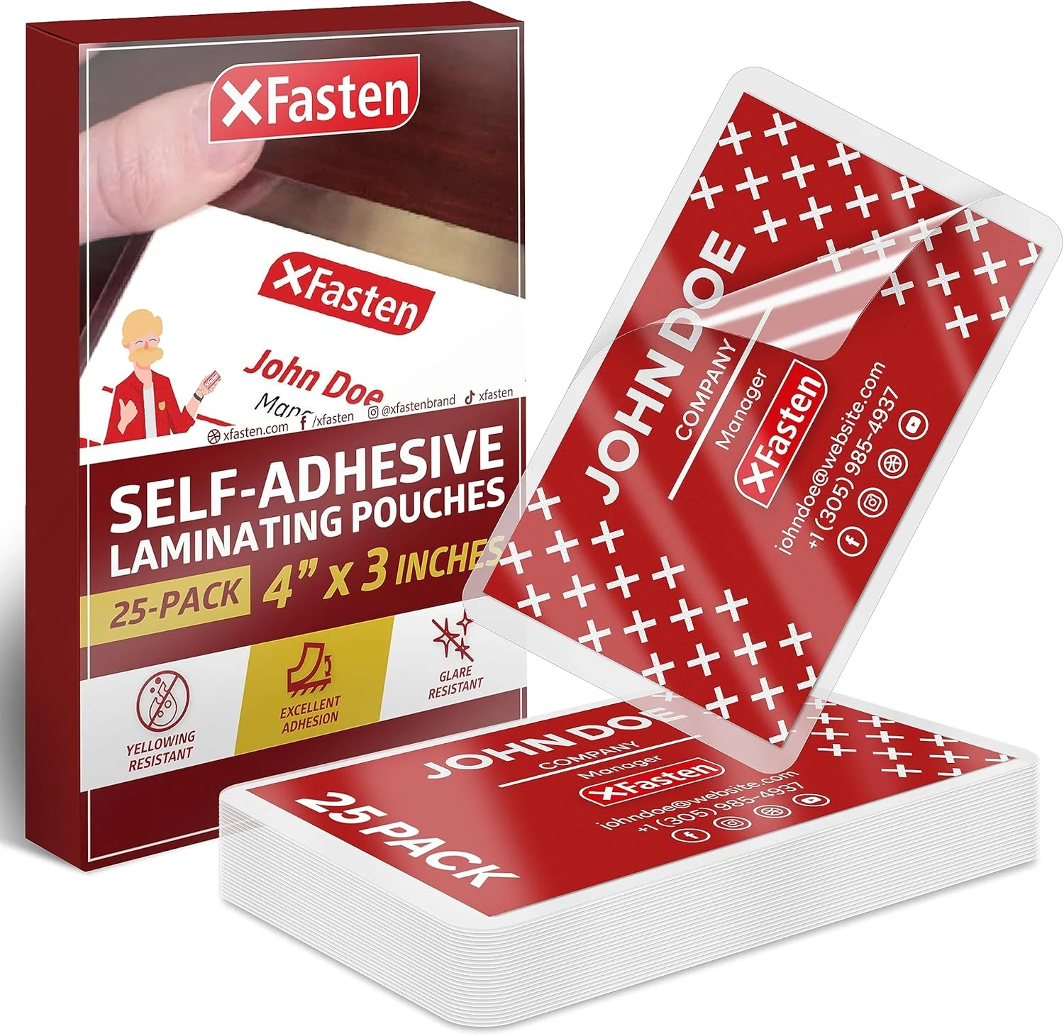 XFasten Self-Sealing Laminating Pouches Business Card Size, 9.5 Mil and Hard Self Laminating Business Cards Pouch (Pack of 25)
