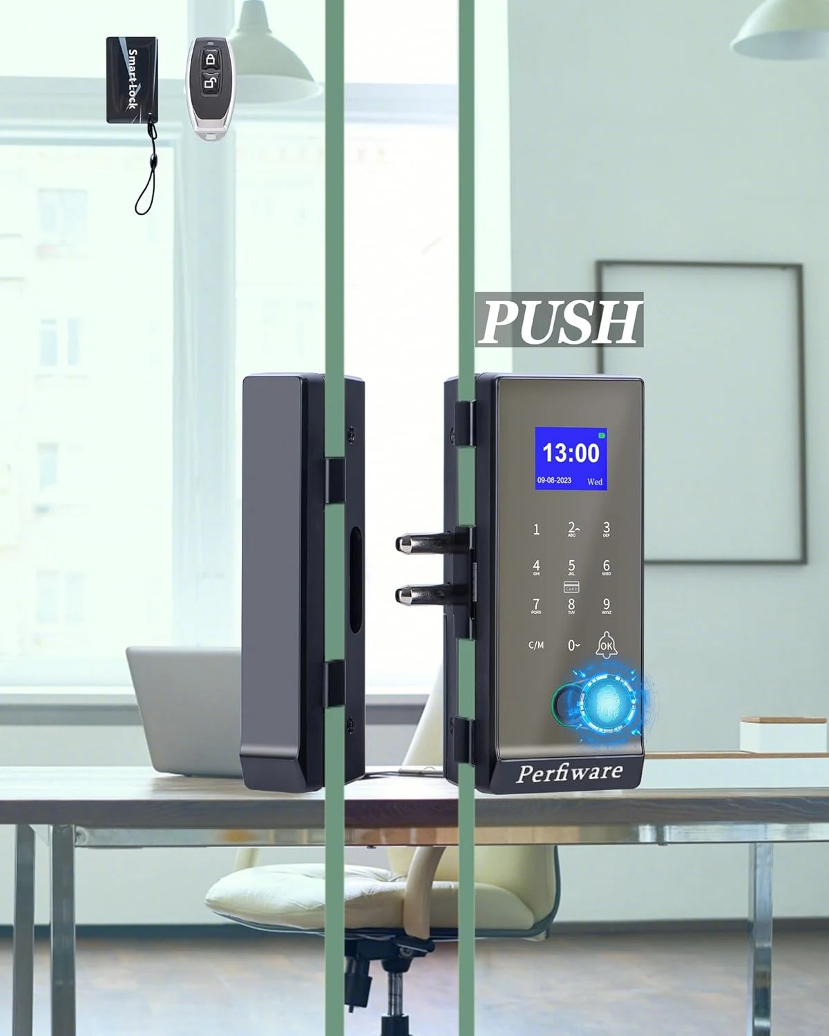 Smart Glass Door Lock, Perfiware 4in1 Biometric Fingerprint Glass Door Locks (LG2315)