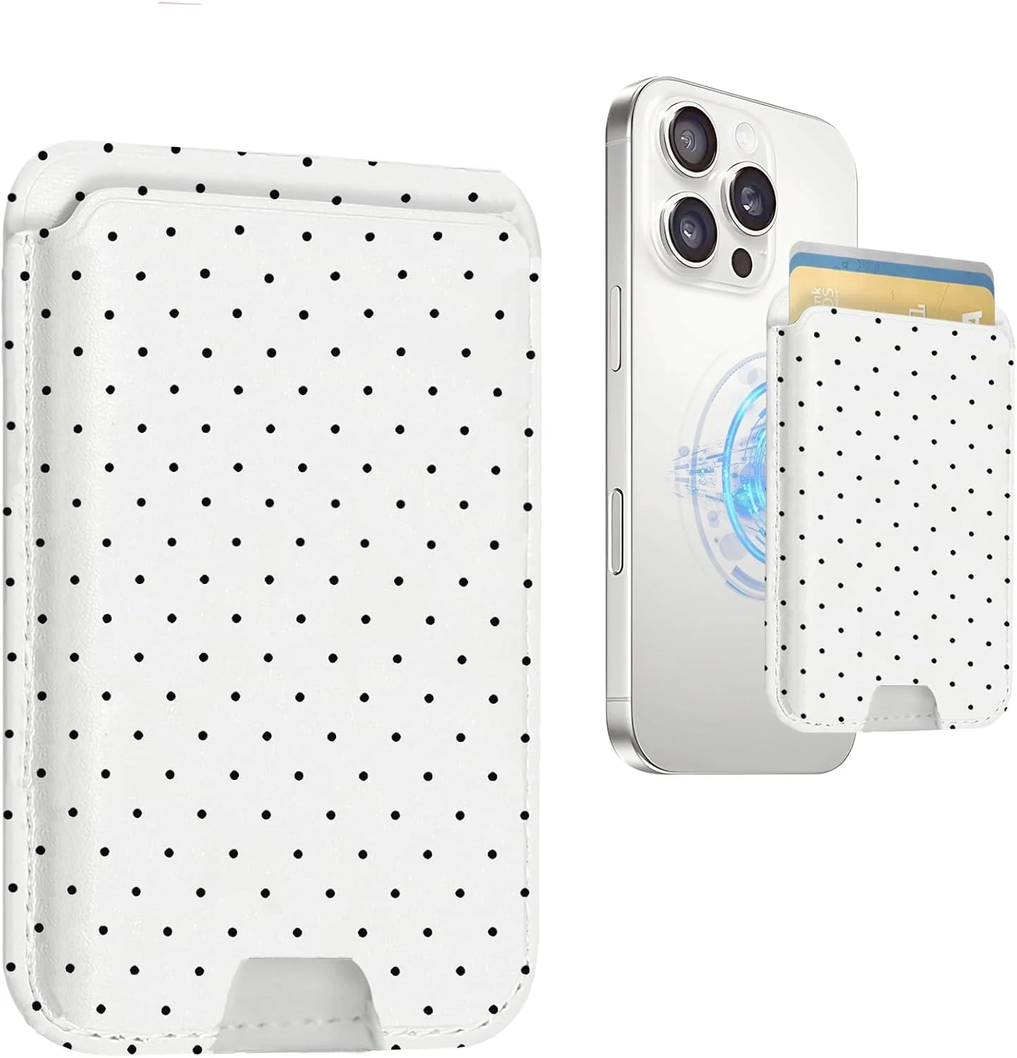 SANHERW Magsafe Wallet Magnetic Card Holder (Polka Dot leather)