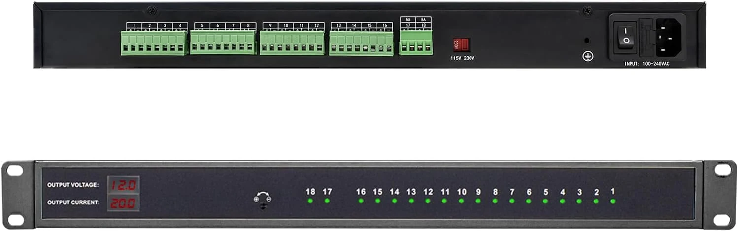 1U 12V 20A 18-Channel Rack Mount Power Supply – 12V