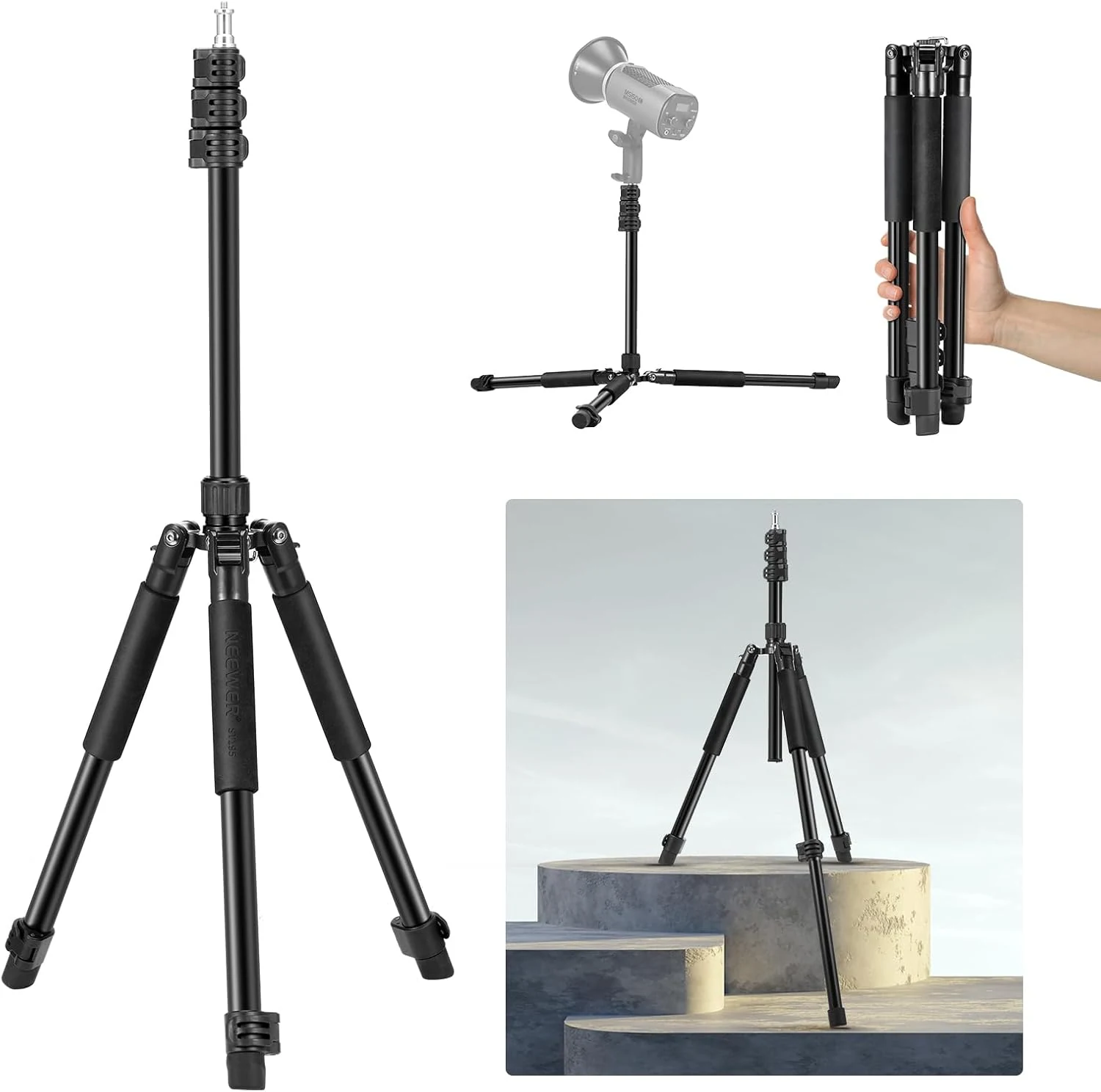NEEWER Photography Light Stand, 1.5-6.4ft/47-195cm Aluminum Reversible Studio Lighting Tripod (ST195)