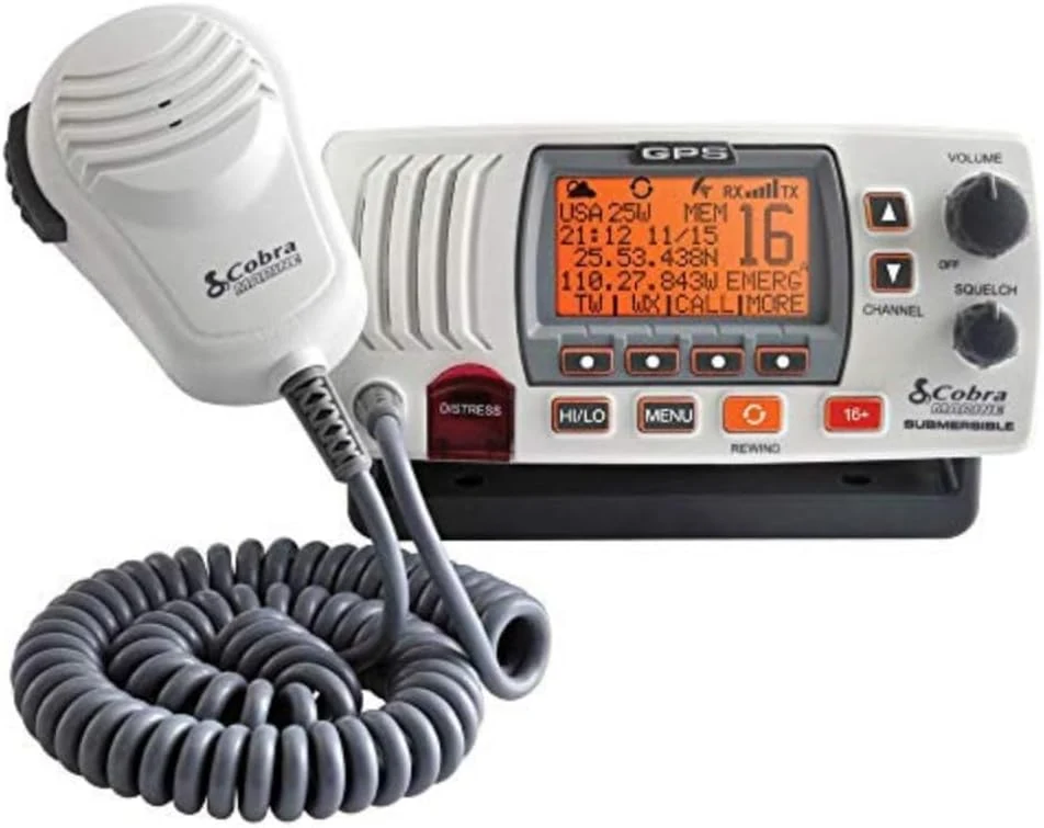 Cobra MR F77W GPS Fixed Mount VHF Marine Radio – 25 Watt VHF, Built-In GPS Receiver, Submersible, LCD Display, Noise Cancelling Mic, NOAA Weather, Signal Strength Meter, Scan Channels, White