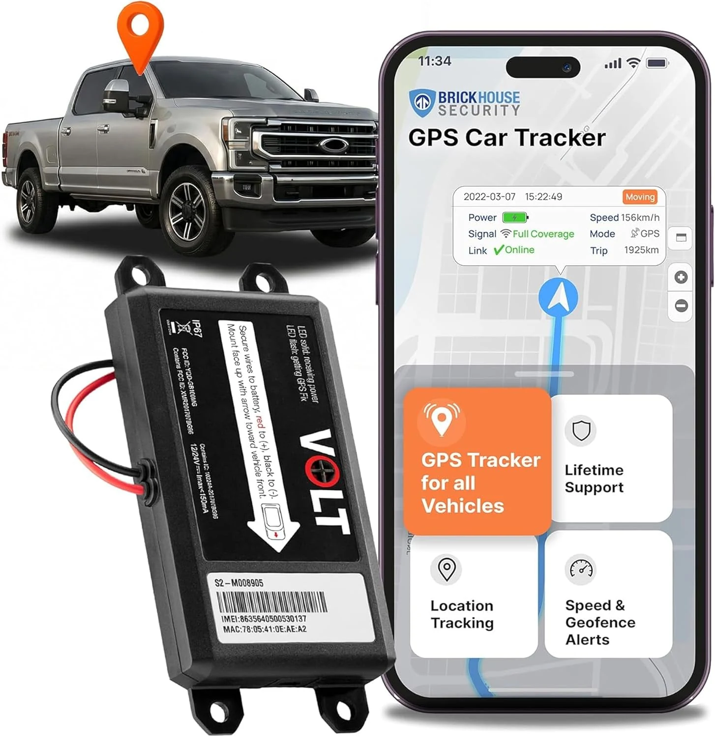 Brickhouse GPS Tracker for Vehicles - Livewire Volt 4G LTE wired car tracker