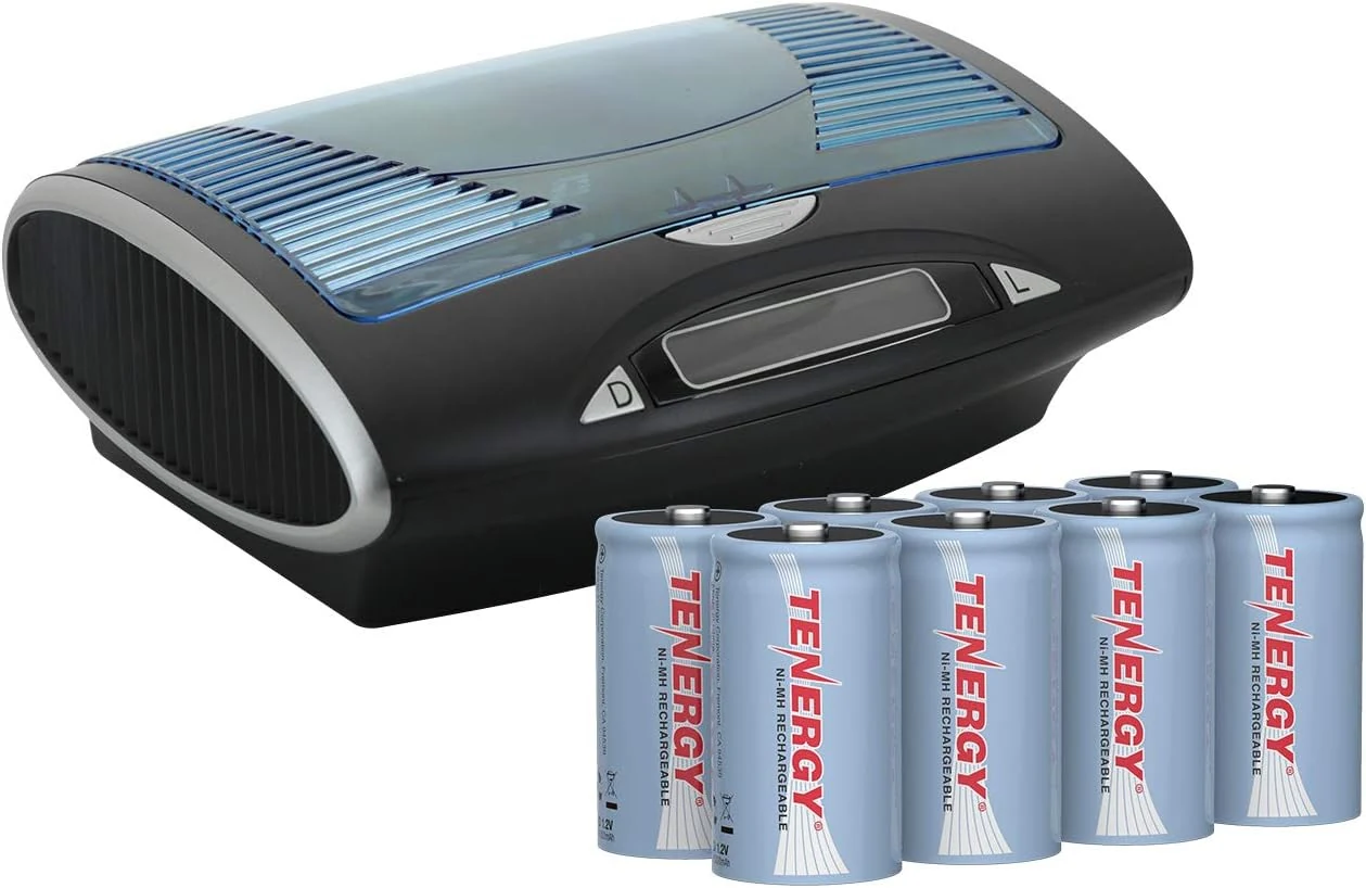 Tenergy T9688 Universal LCD Battery Charger + 8 Pack D Size 10000mAh NiMH Rechargeable Batteries