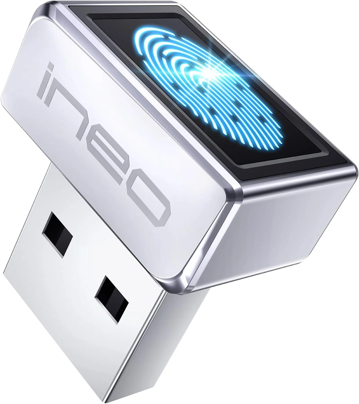ineo USB Fingerprint Reader for Windows Hello, Compact Plug and Play Security Key (Silver)
