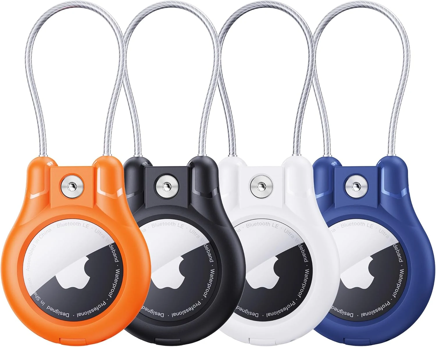AirTag Holder 4 Pack, IPX8 Waterproof Air Tag Case with Steel Cable Lock