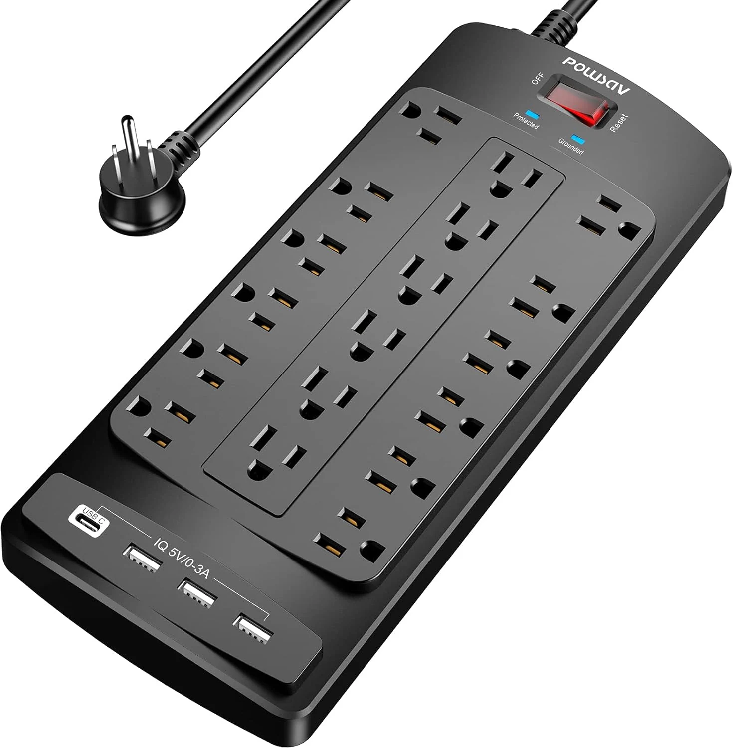 POWSAV 18 Outlets Surge Protector Power Strip (18 AC + 4 USB, 2100J, 6-ft Flat Plug)
