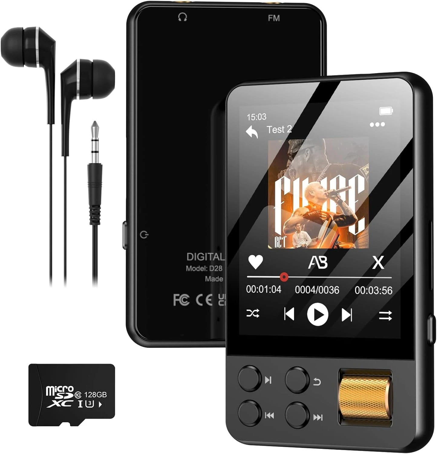 128GB MP3 Player with Bluetooth 5.4, AGXOV Music Player with Built-in HD Speaker, FM Radio, Voice Recorder, HiFi Sound, E-Book, Earphones Included