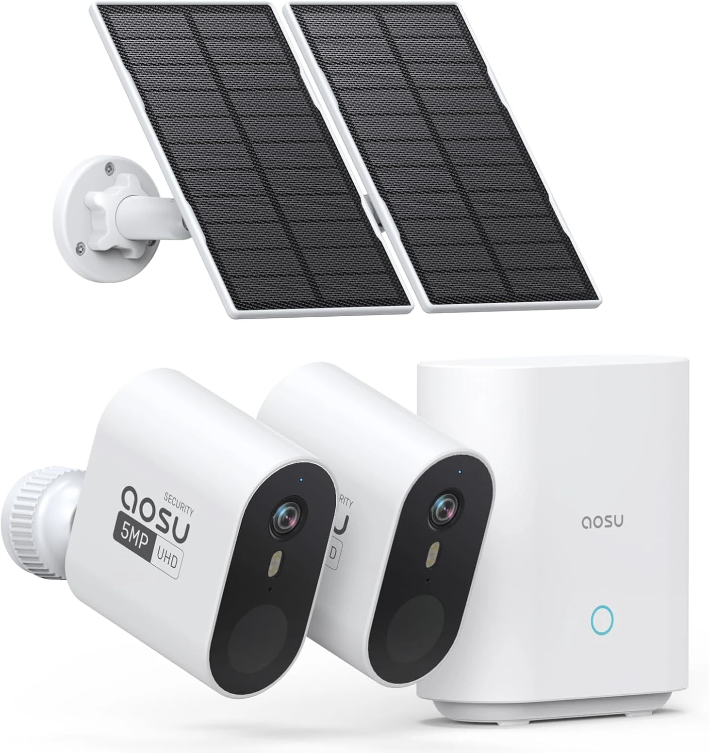 aosu 3K/5MP Solar Security Cameras Wireless Outdoor Home Surveillance System, 166° Ultra-Wide-Angle, HD Color Night Vision, Spotlight & Siren Alarm, Motion Alert, No Subscription Required, 2-Cam-Kit