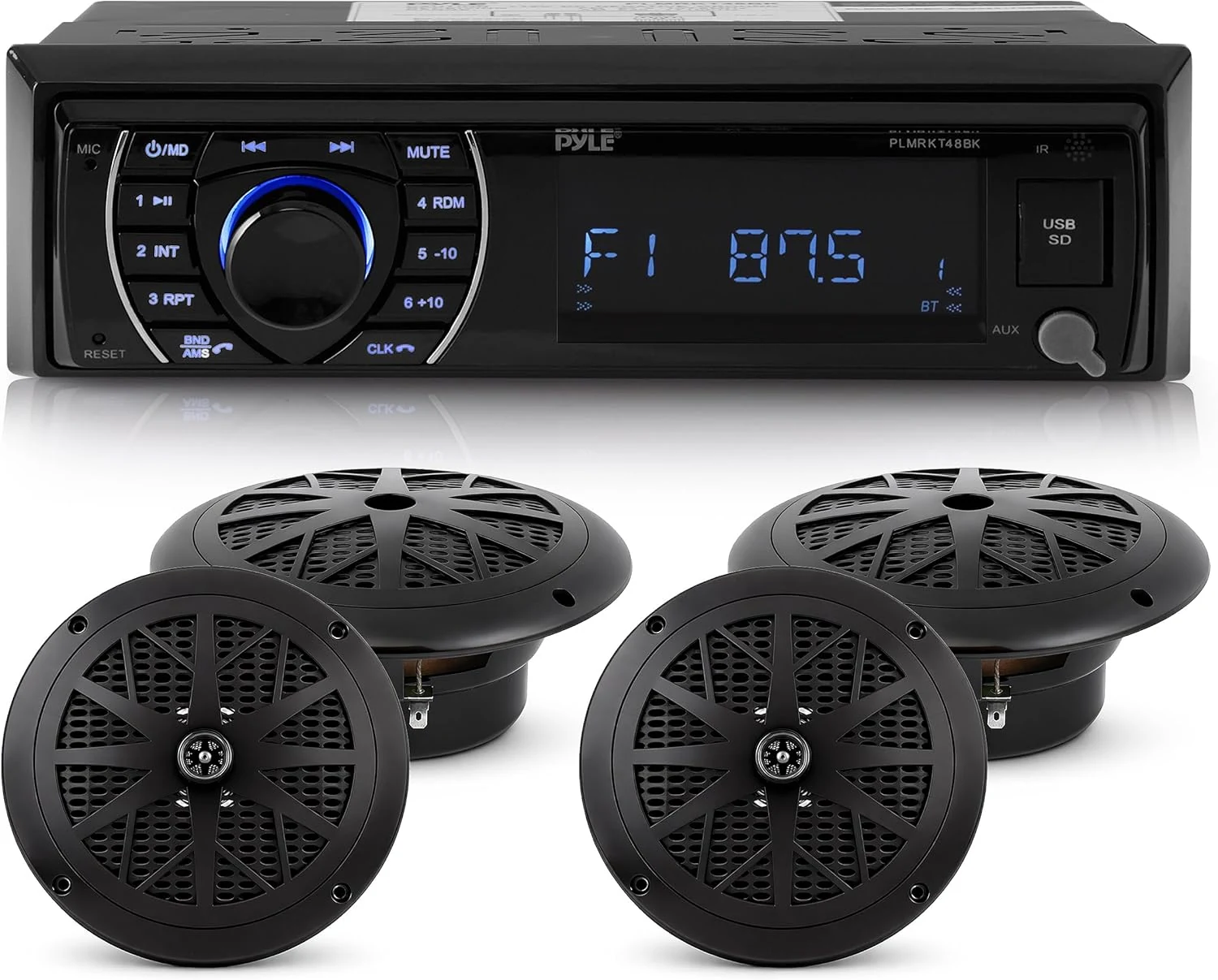 Pyle Marine Head Unit Receiver Speaker Kit - PLMRKT48BK