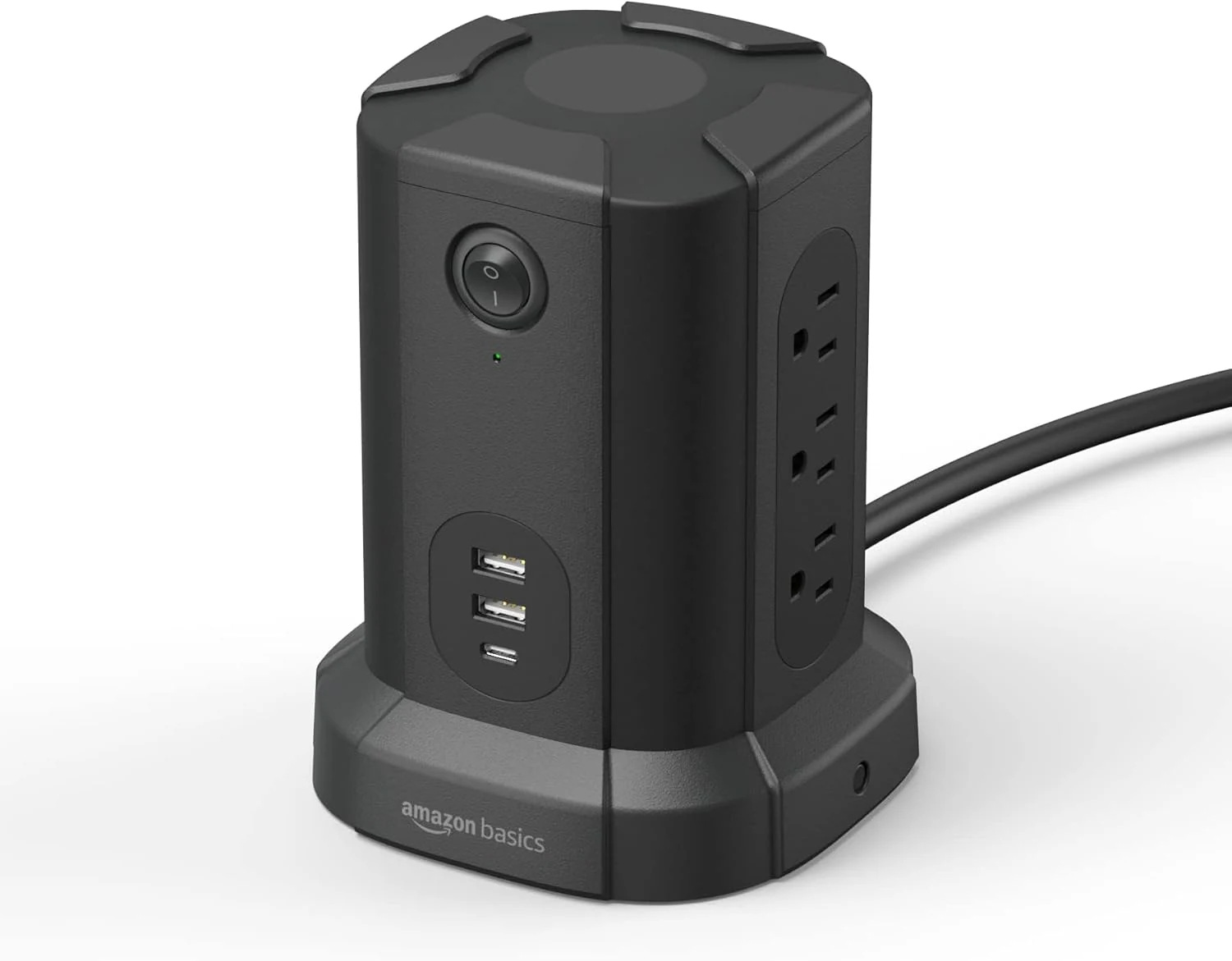 Amazon Basics Power Strip Tower Charging Station, Surge Protector 1080J, 9 Outlet with Integrated USB Charging Ports (2 USB-A and 1 USB-C)