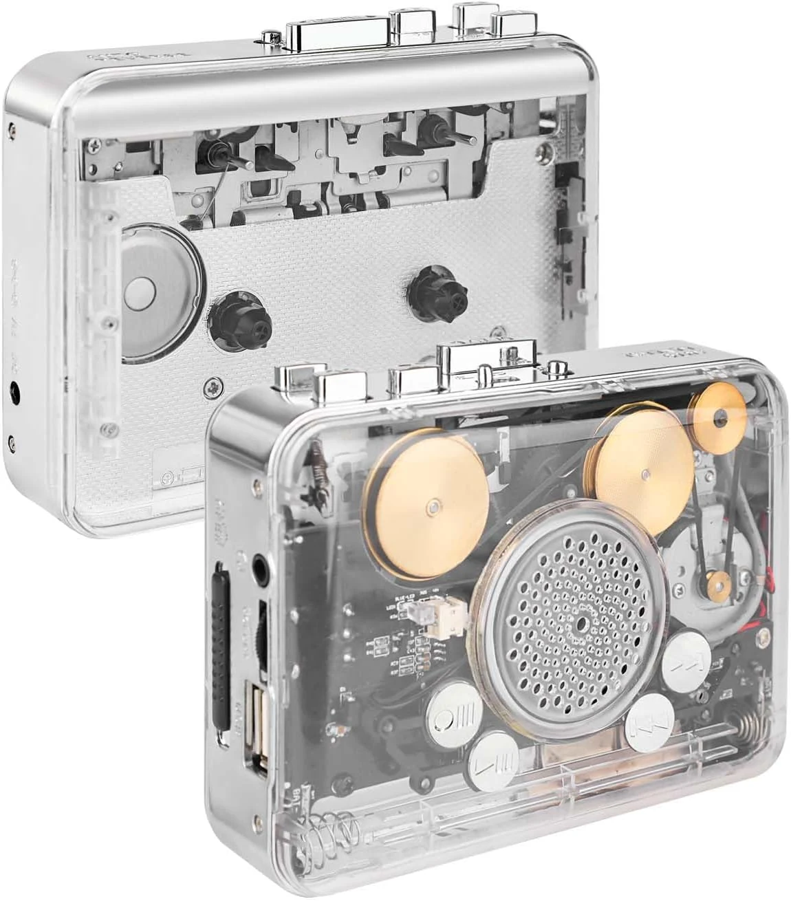 Portable Clear Stereo ＆Auto Reverse Cassette Player，Convert Tapes to MP3 Format via USB Converter，Built-in Cool Copper Wheel Movement Speaker