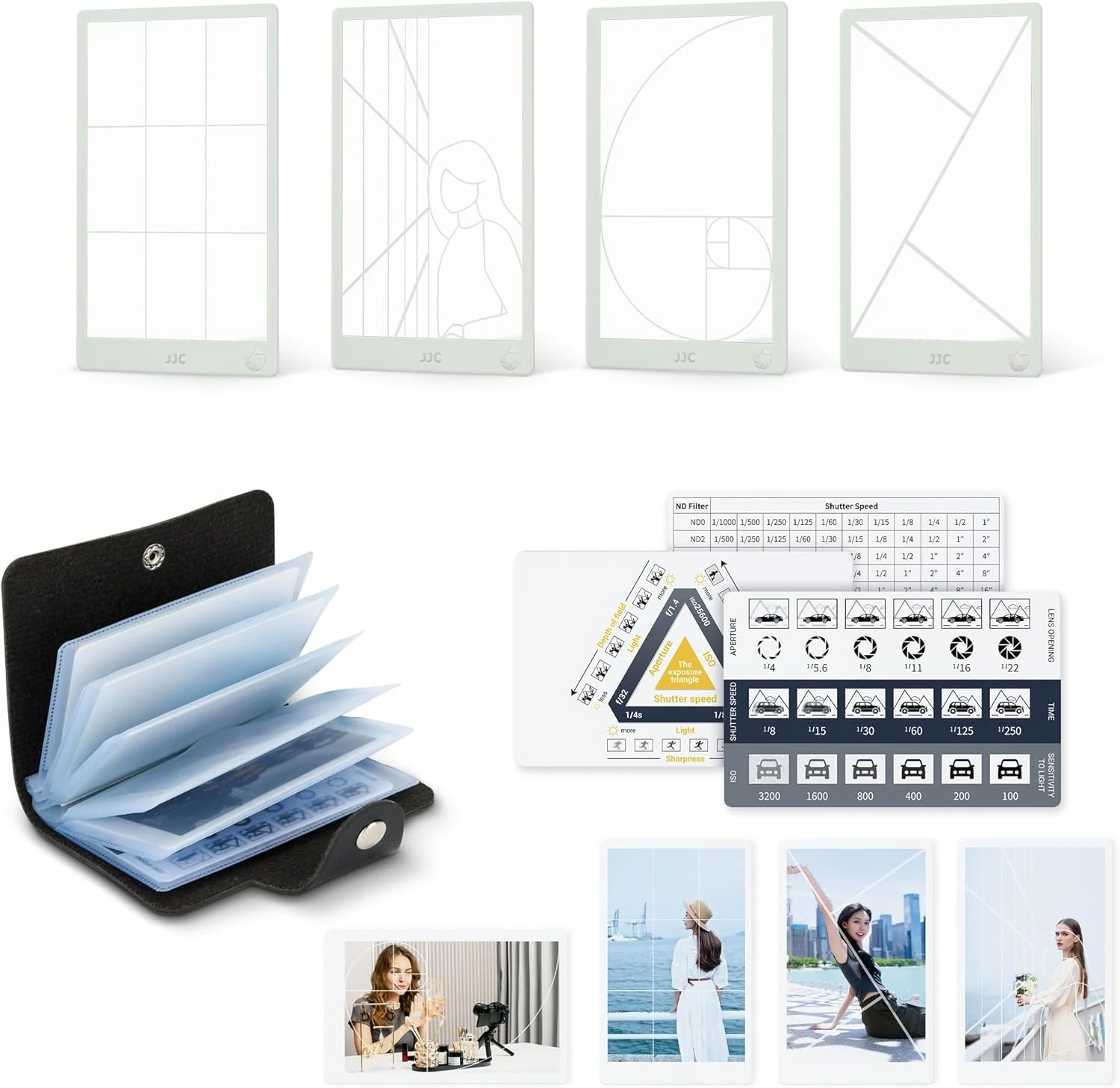 (11 Pcs) JJC Composition Viewfinder View Catcher Tool, Golden Ratio Fibonacci Spiral Rule of Thirds Leading Lines Card Composition View Finder