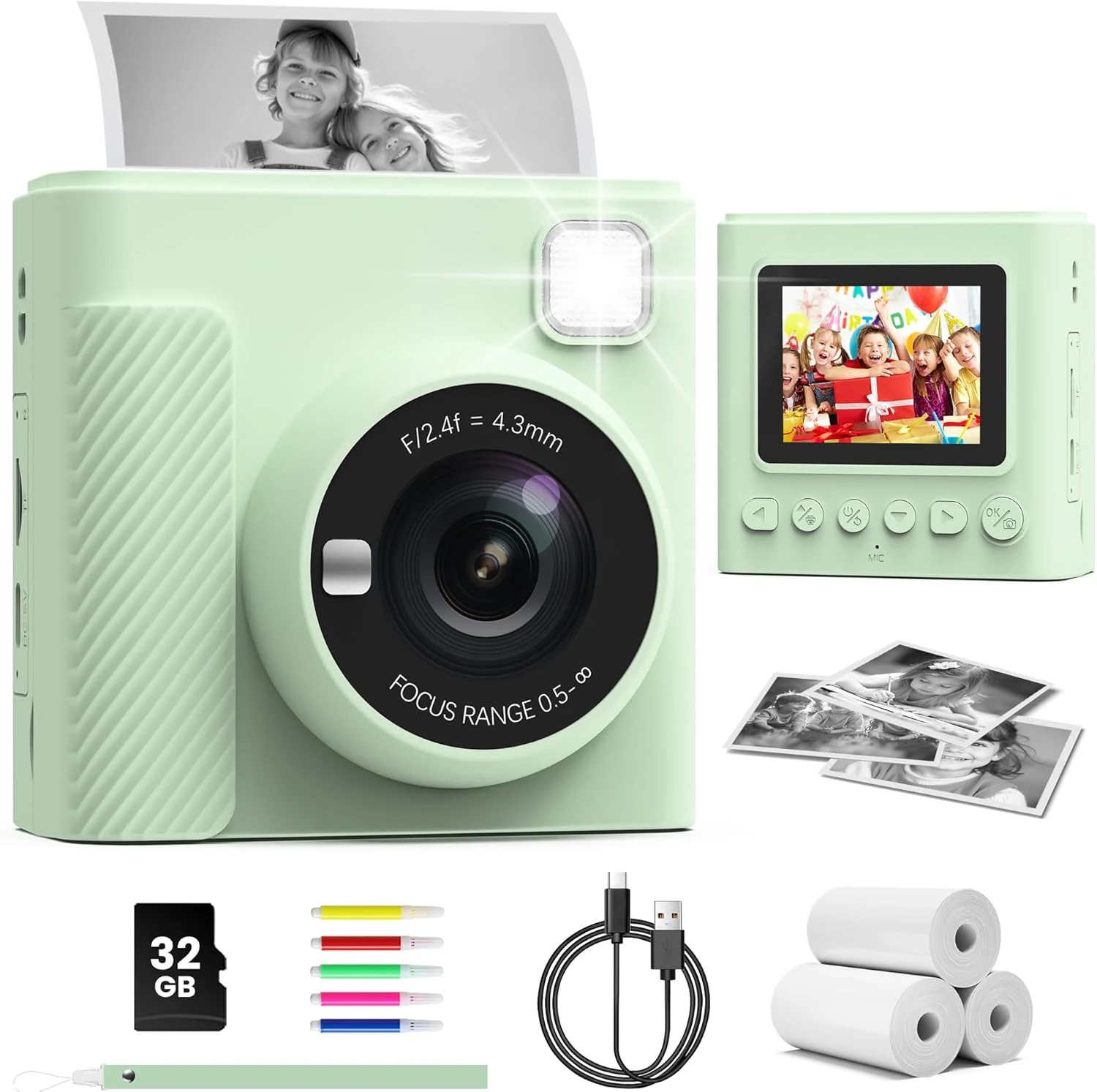 TIATUA Kids Instant Print Camera (Green)