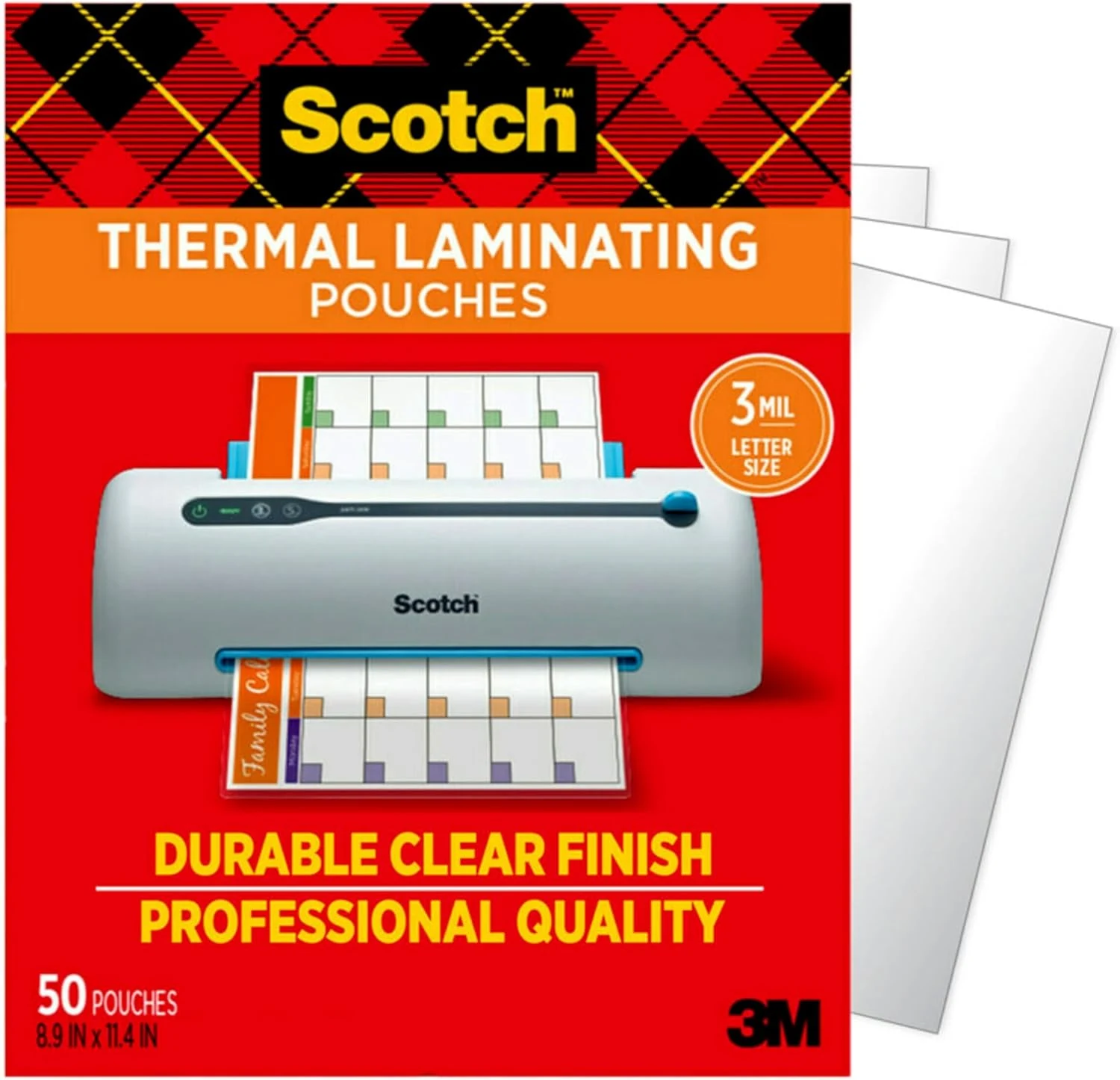 Scotch Thermal Laminating Pouches, 50 Pack Laminating Sheets, 3 Mil, 8.9 x 11.4 Inches