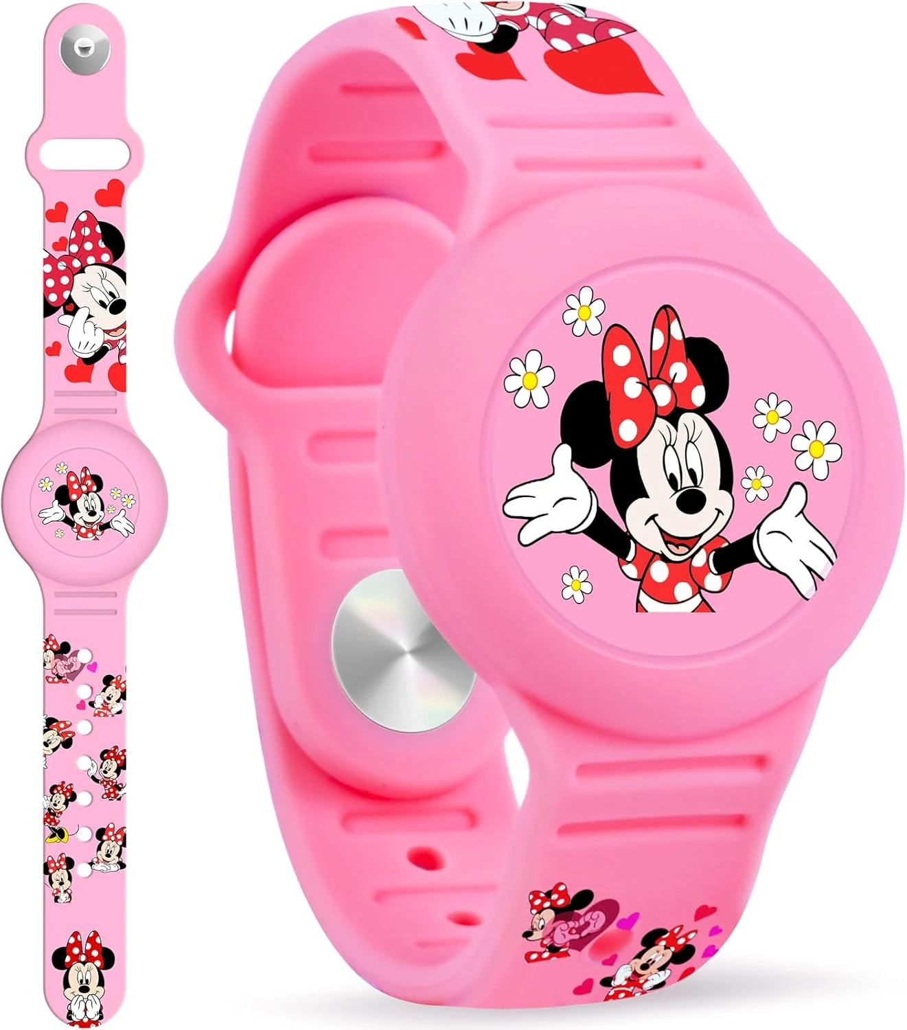 Waterproof Airtag Bracelet for Kids, Cute Cartoon Silicone Air Tag Holder Hidden Design, Light Weight Compatible with Apple AirTag Wristband for Child, Pink