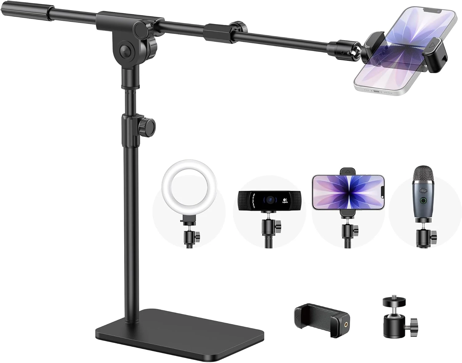 InnoGear Overhead Phone Mount, Cell Phone Holder Webcam Mounts for Desk Camera Stand for Logitech Webcam C922 C930e C920S C920 C615 C960 C920x BRIO 4K NexiGo N60, Right Light, GoPro with 1/4" Thread