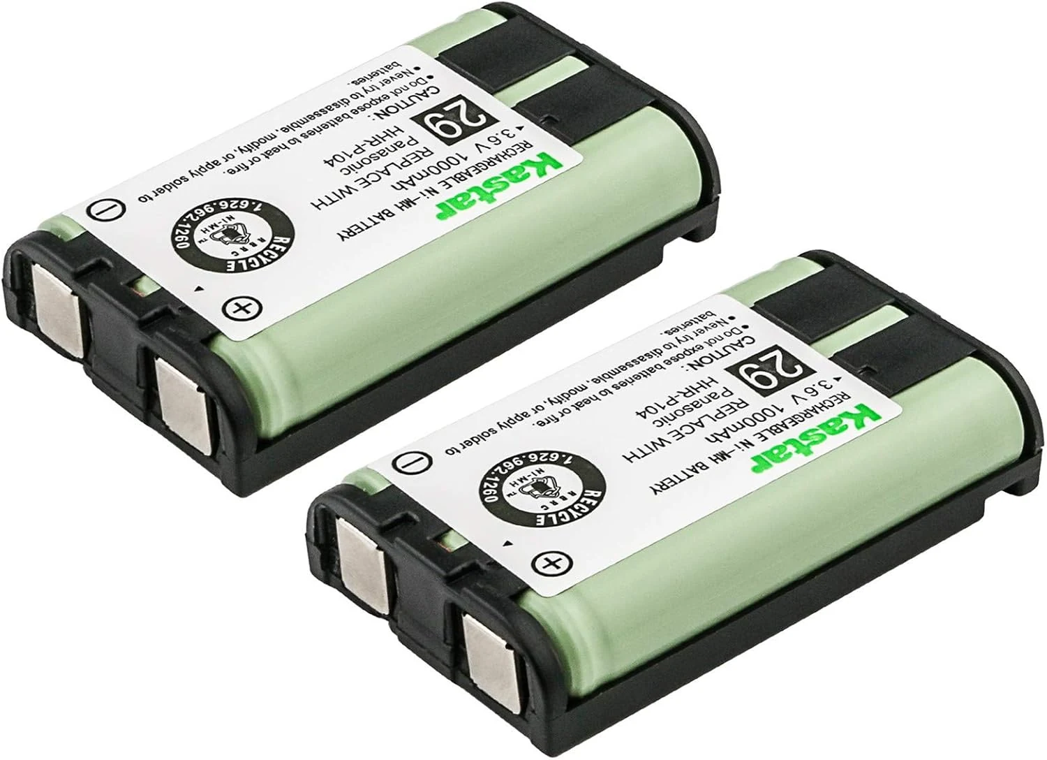 Kastar 2 Pack Cordless Phone Battery for Panasonic HHR-P104 HHR-P104A