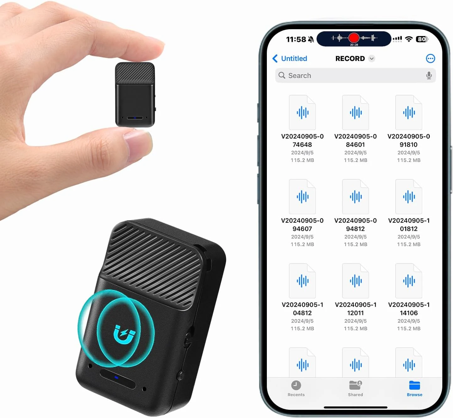 Mini Magnetic Voice Recorder – Voice Activated Audio Recording Device for Car, Meeting, Office