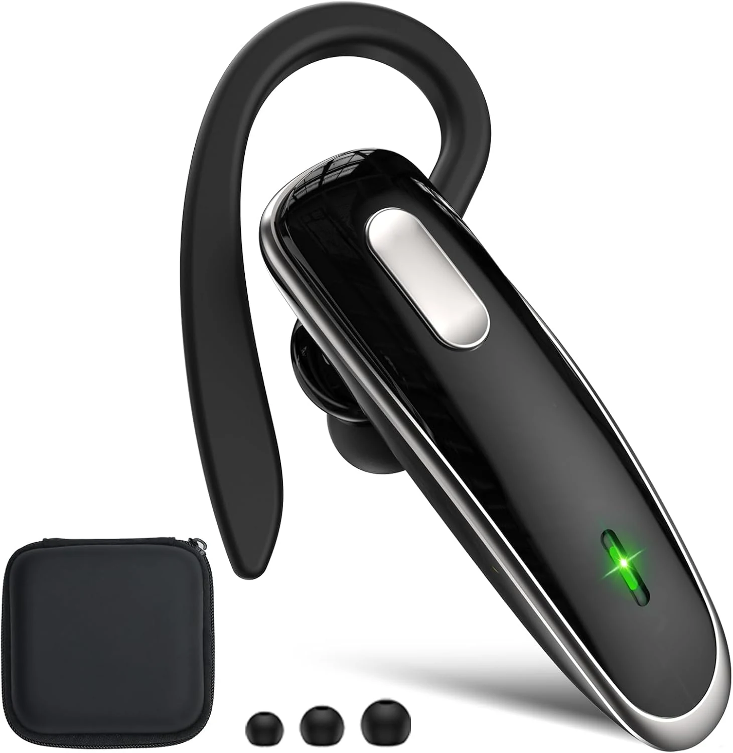Jinreoo Bluetooth Headset V5.1, Wireless Hands-Free Earpiece with Noise Cancellation, Built-in Microphone (Black)